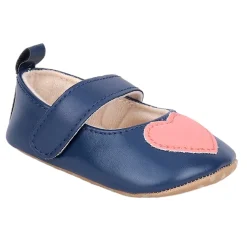 Baby Moo Sweet Heart Anti-Skid Elastic Strap Ballerina Booties - Navy Blue, Peach
