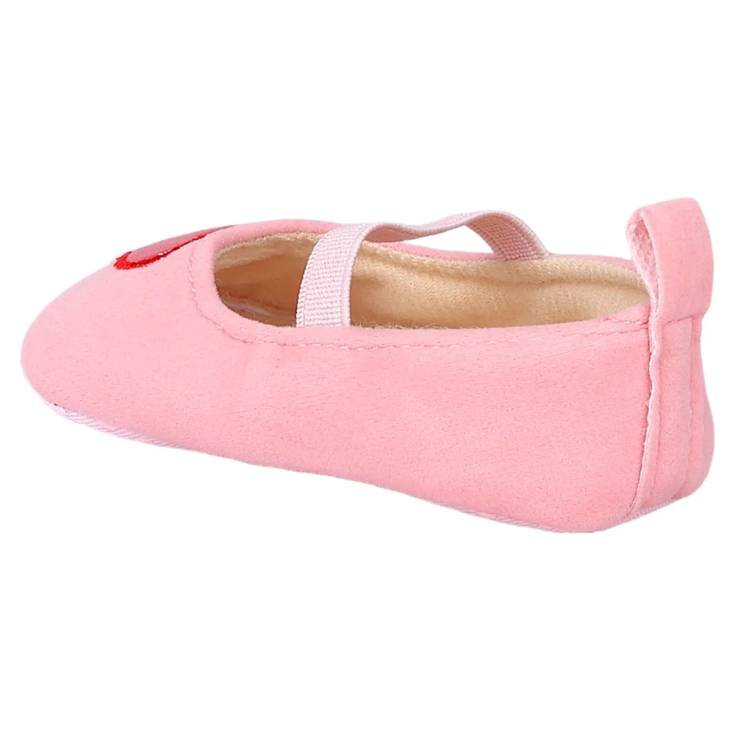Baby Moo Sweet Heart Anti-Skid Elastic Strap Ballerina Booties - Pink, Red