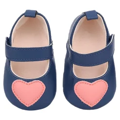 Baby Moo Sweet Heart Anti-Skid Elastic Strap Ballerina Booties - Navy Blue, Peach