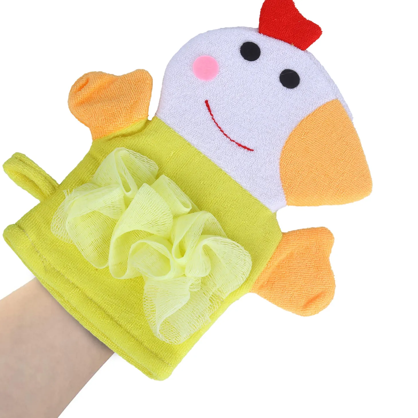 Baby Moo Sweet Hen Bath Time Fun Hand Puppet Loofah Bath Glove - Yellow