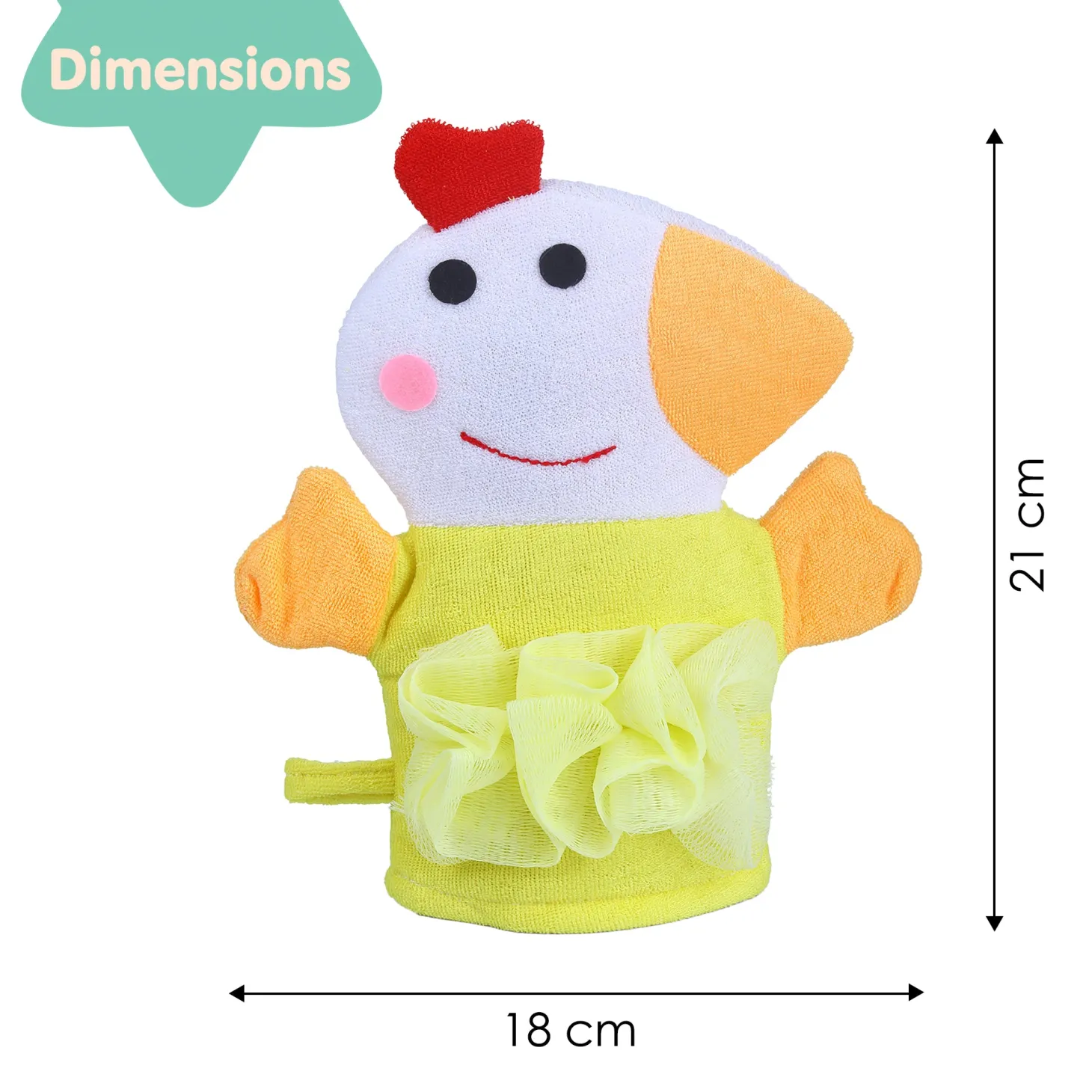 Baby Moo Sweet Hen Bath Time Fun Hand Puppet Loofah Bath Glove - Yellow