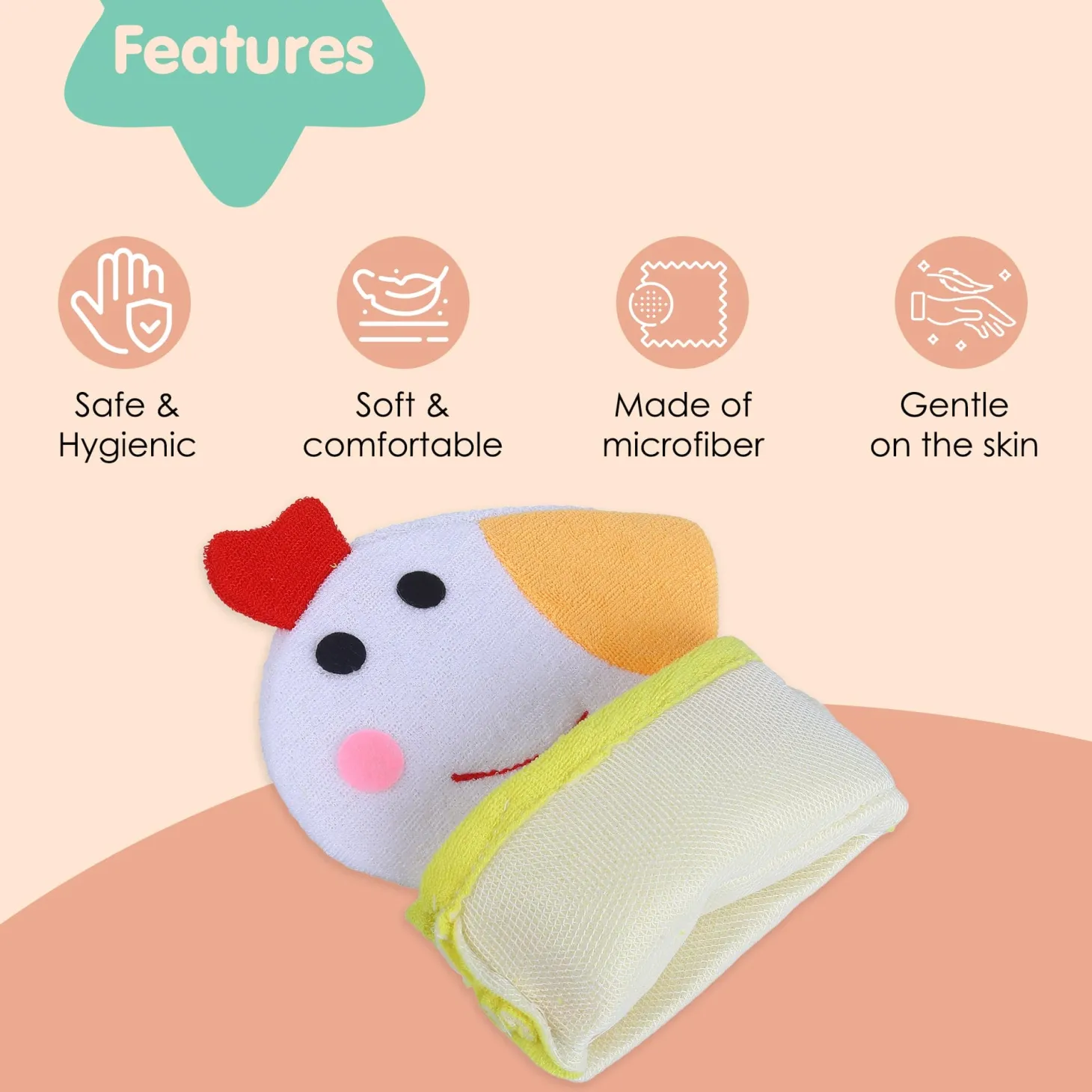 Baby Moo Sweet Hen Bath Time Fun Hand Puppet Loofah Bath Glove - Yellow