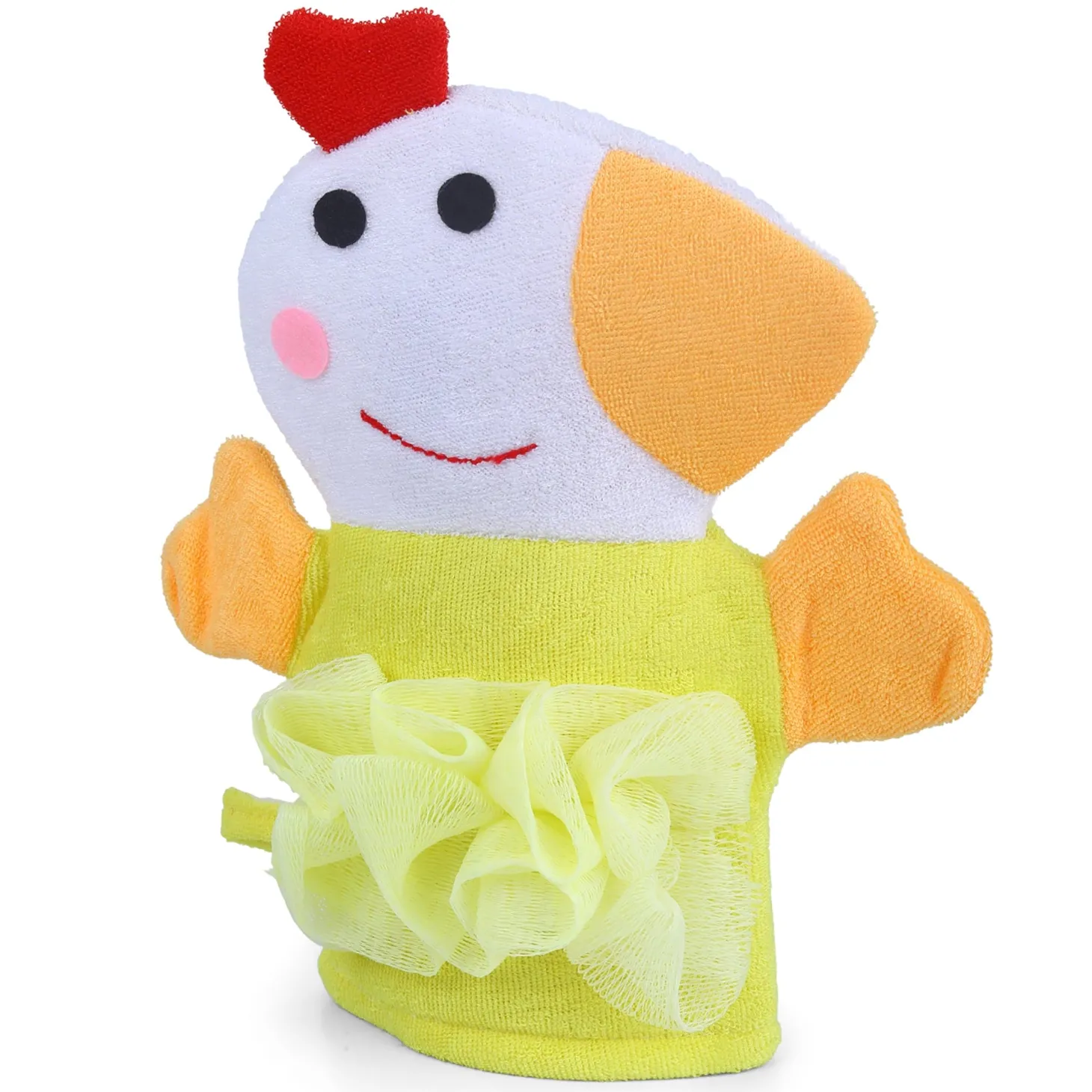 Baby Moo Sweet Hen Bath Time Fun Hand Puppet Loofah Bath Glove - Yellow