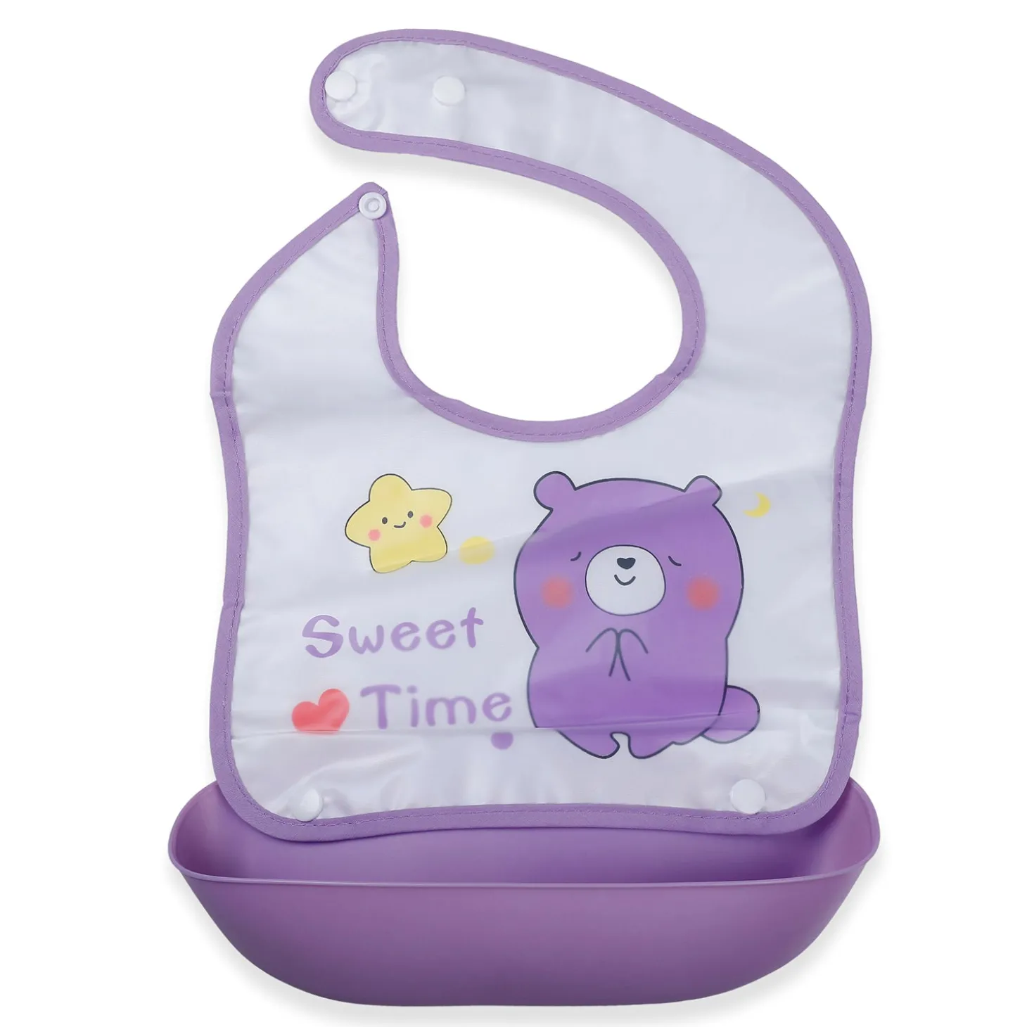 Baby Moo Sweet Time Premium Waterproof Crumb Catcher Bibs - Purple