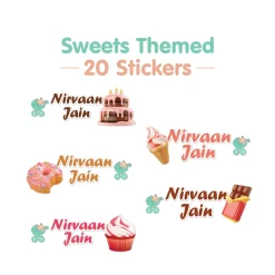 Baby Moo Sweets Personalised Name Self Adhesive Transparent Embossed Stickers, 3D Labels 20 Pcs Stationery Set for Children - Pink