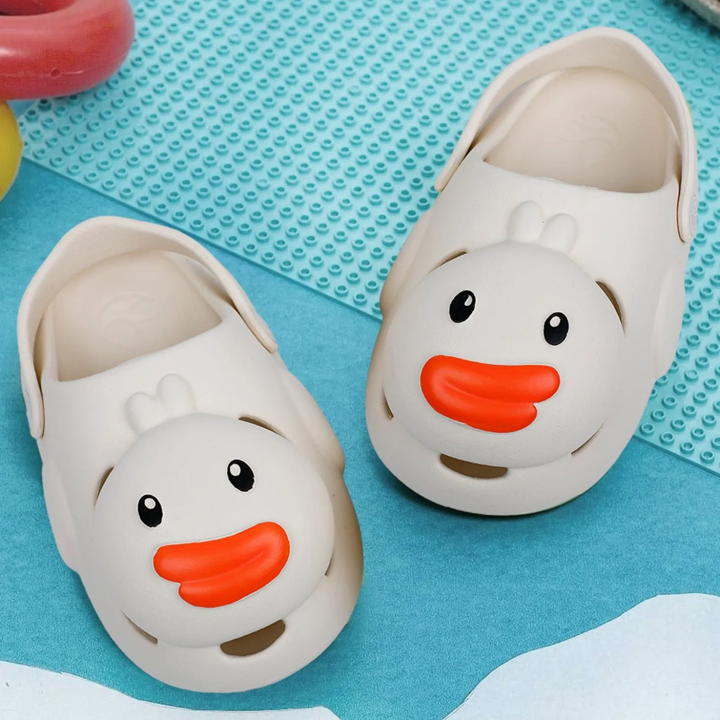 Baby Moo Swimming Duck Waterproof Anti-Skid Sling Back Clogs - Cream