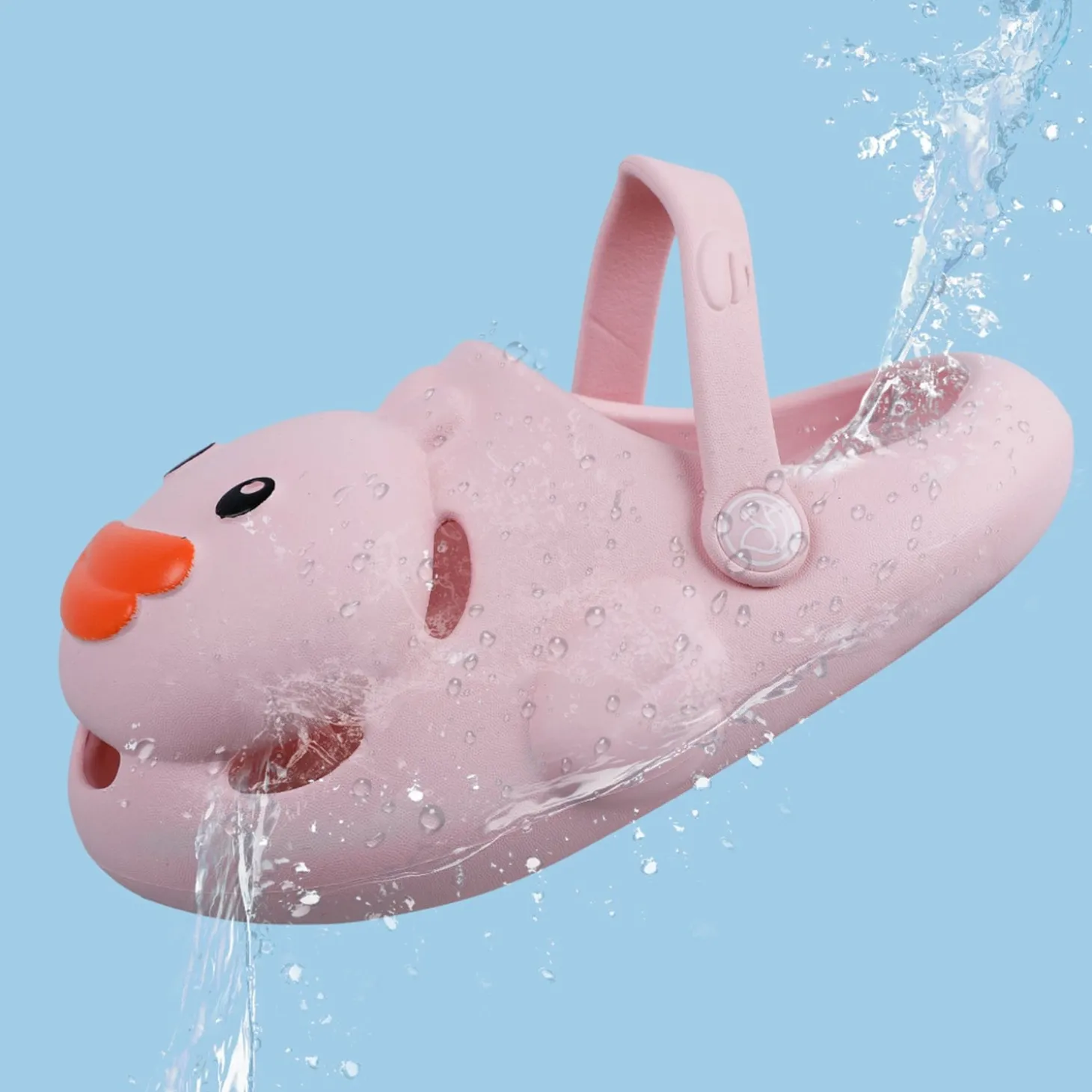 Baby Moo Swimming Duck Waterproof Anti-Skid Sling Back Clogs - Pink