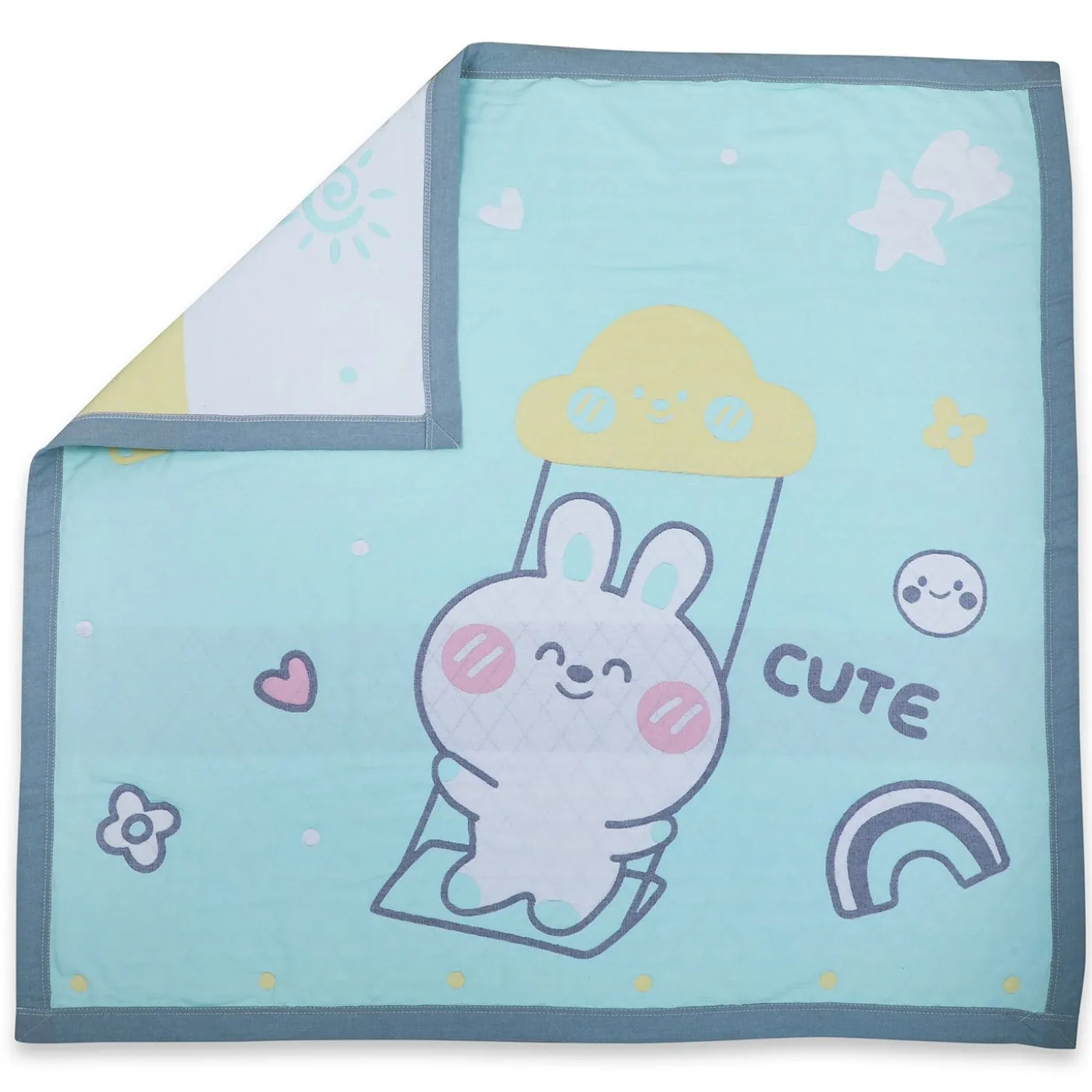 Baby Moo Swinging Bunny All Season Medium Muslin Blanket - Mint Green