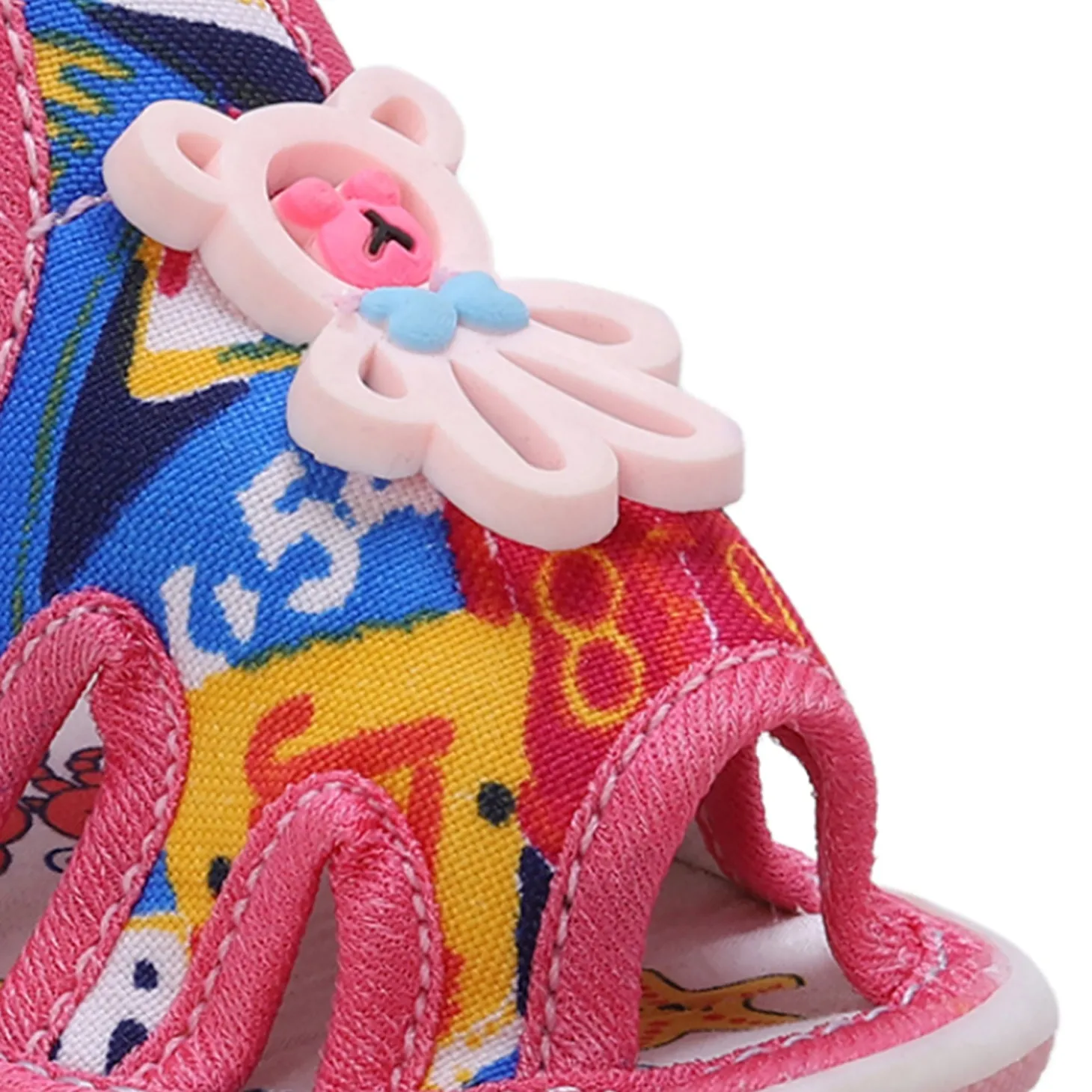 Baby Moo Teddy Applique Velcro Strap Anti-Skid Chu Chu Sound Sandals - Pink