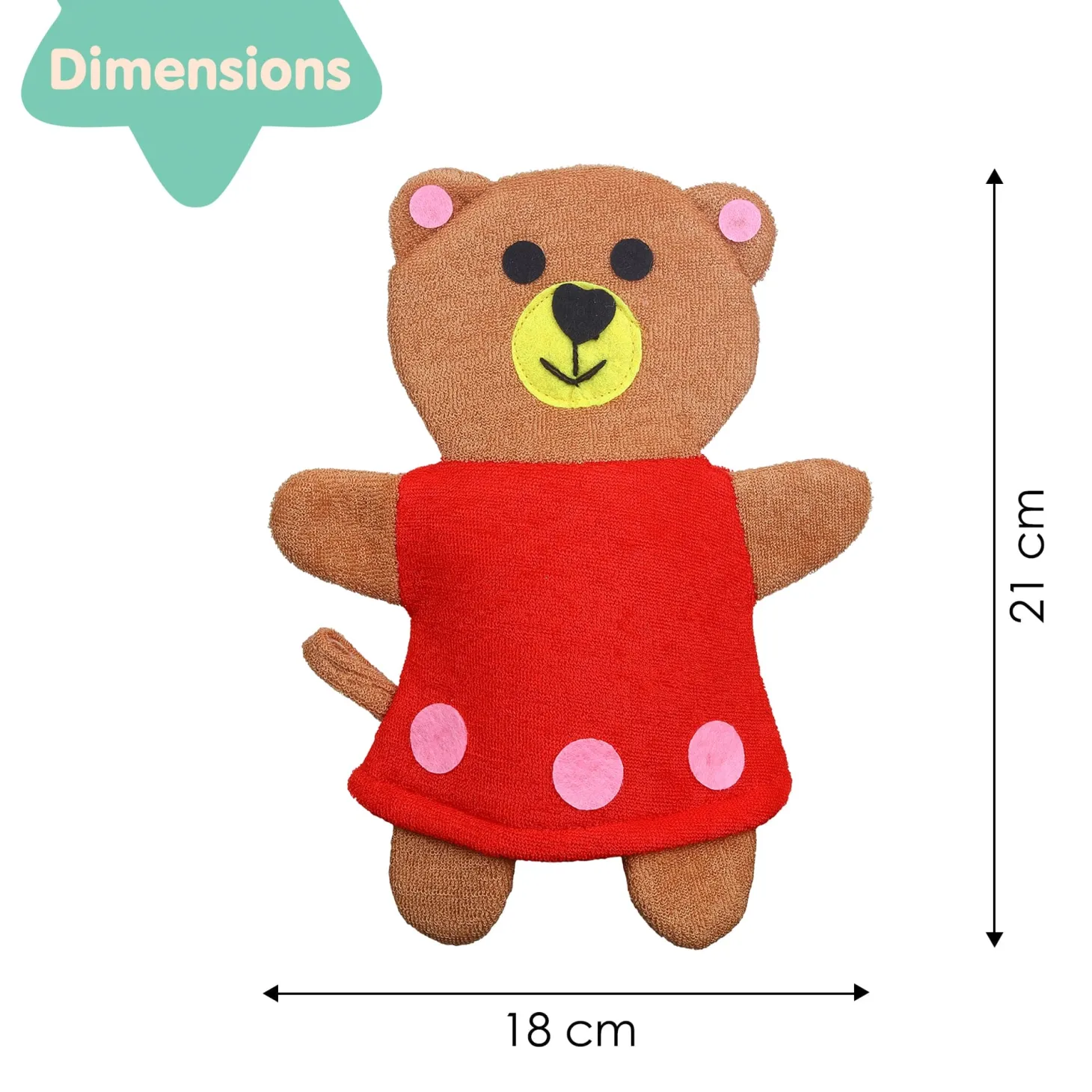 Baby Moo Teddy Bear Bath Time Fun Hand Puppet Loofah Bath Glove - Brown