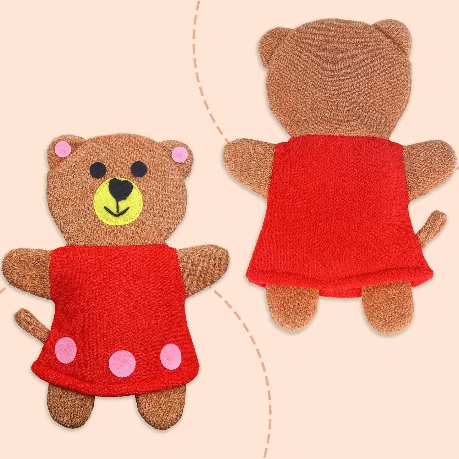 Baby Moo Teddy Bear Bath Time Fun Hand Puppet Loofah Bath Glove - Brown