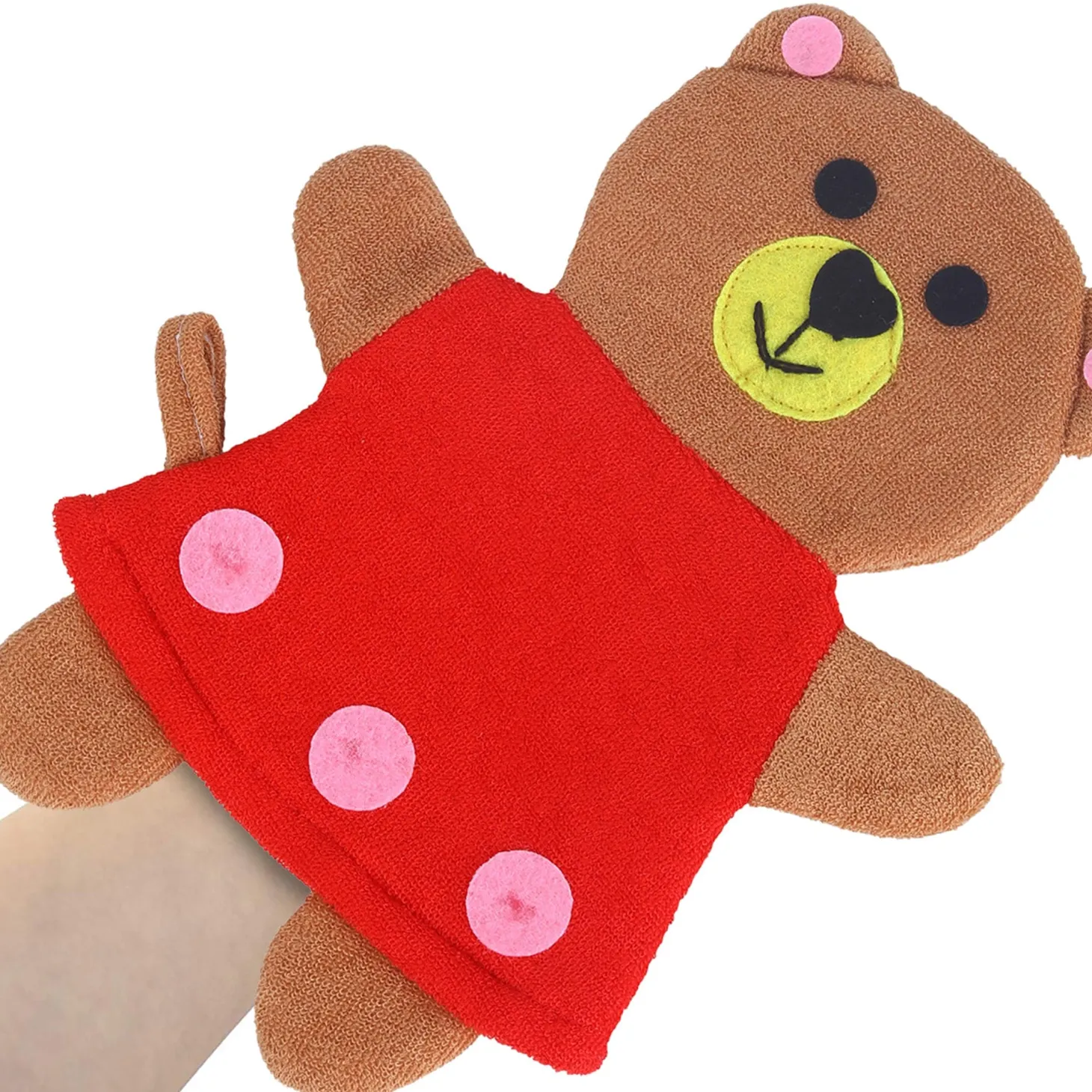 Baby Moo Teddy Bear Bath Time Fun Hand Puppet Loofah Bath Glove - Brown