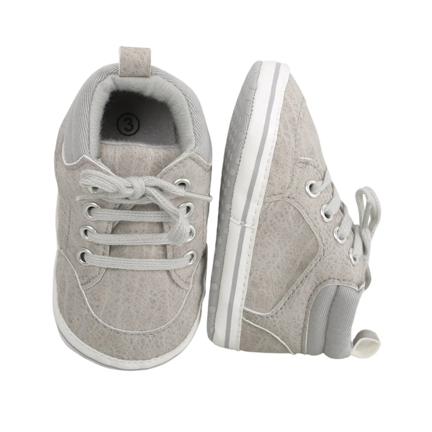 Baby Moo Textured Grey Lace Up Sneakers