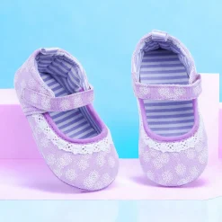 Baby Moo Textured Velcro Strap Anti-Skid Ballerina Booties - Purple
