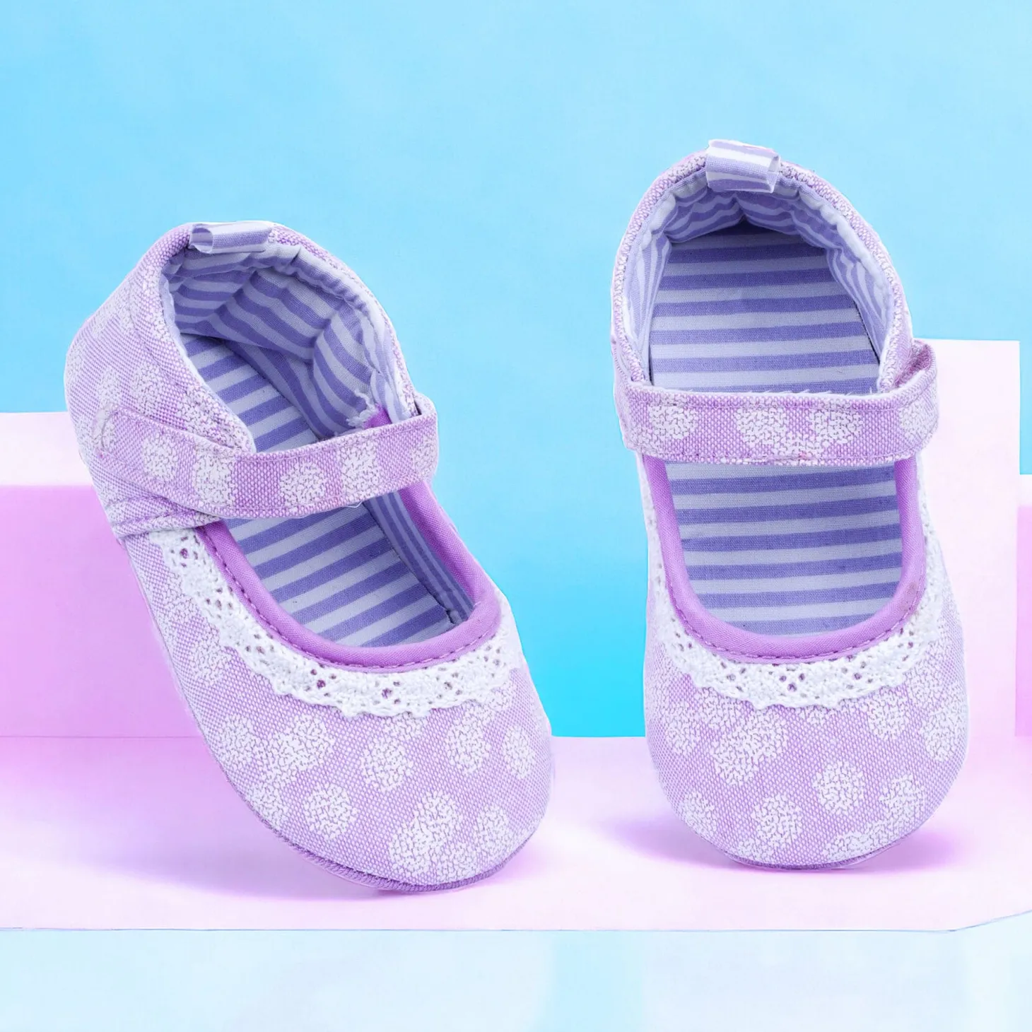Baby Moo Textured Velcro Strap Anti-Skid Ballerina Booties - Purple