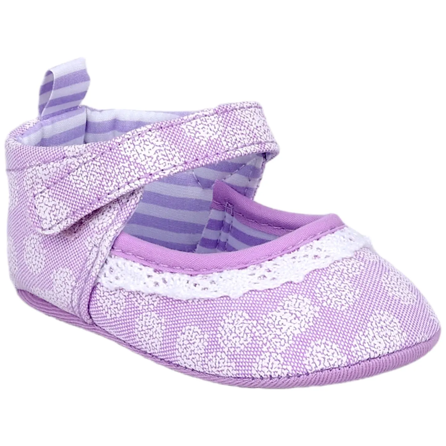 Baby Moo Textured Velcro Strap Anti-Skid Ballerina Booties - Purple