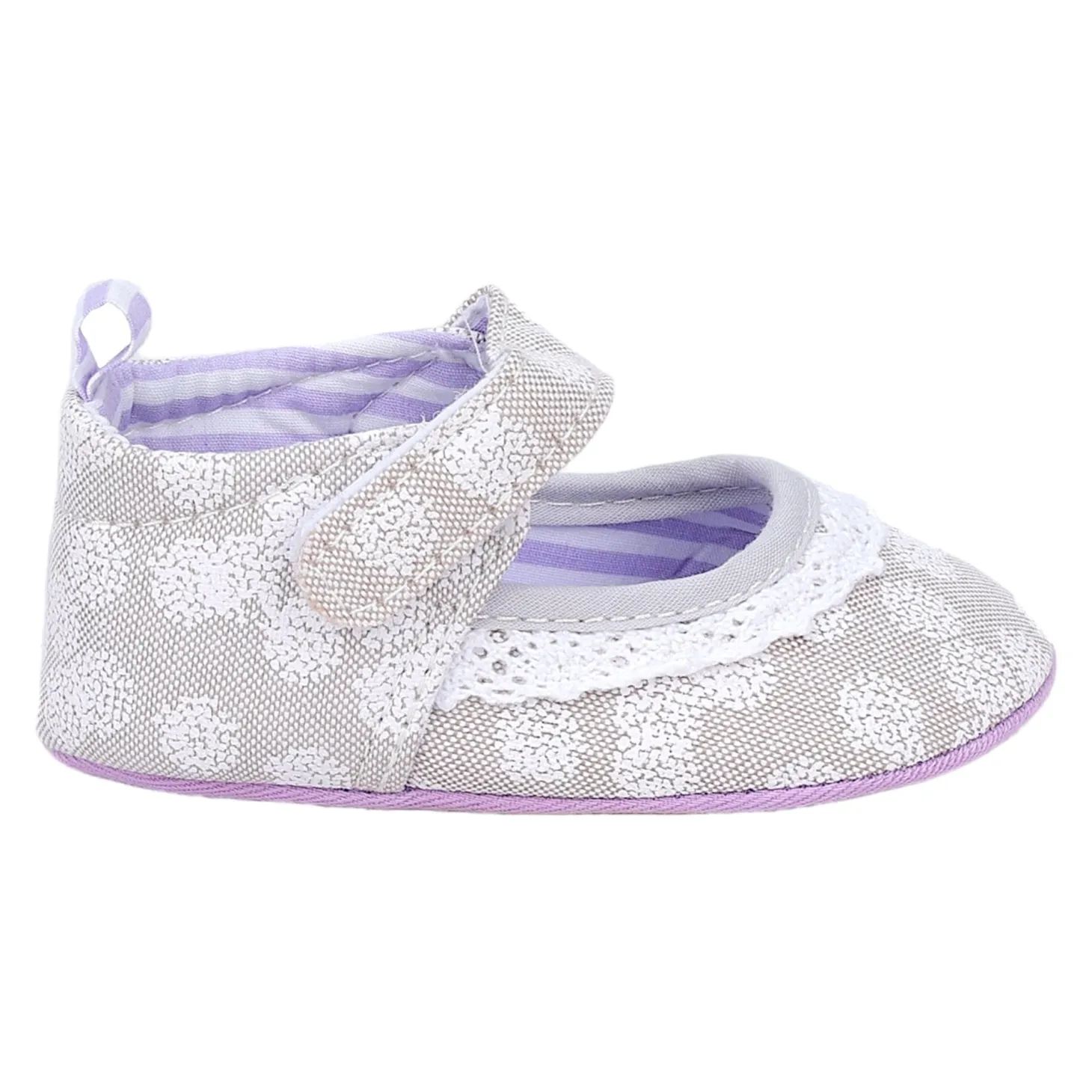 Baby Moo Textured Velcro Strap Anti-Skid Ballerina Booties - Grey