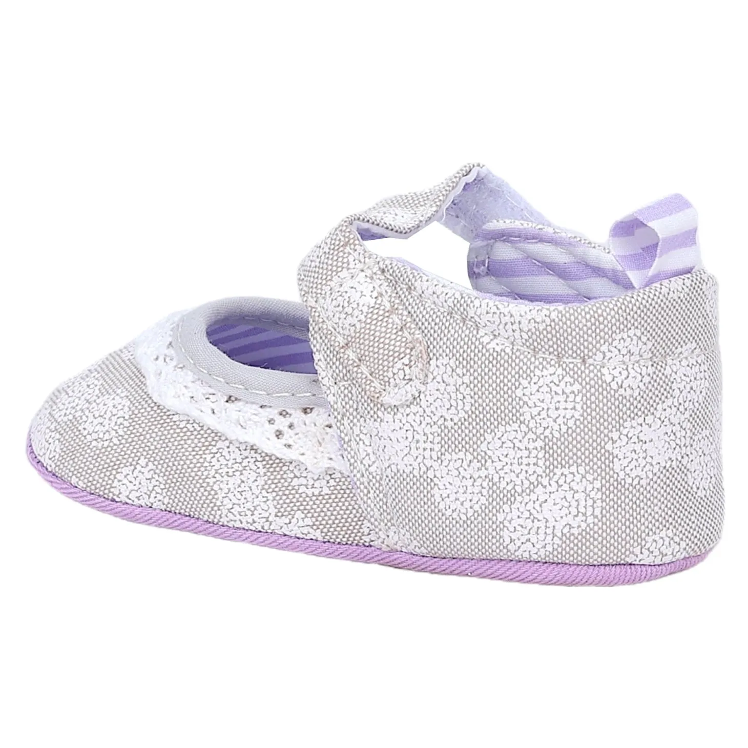 Baby Moo Textured Velcro Strap Anti-Skid Ballerina Booties - Grey