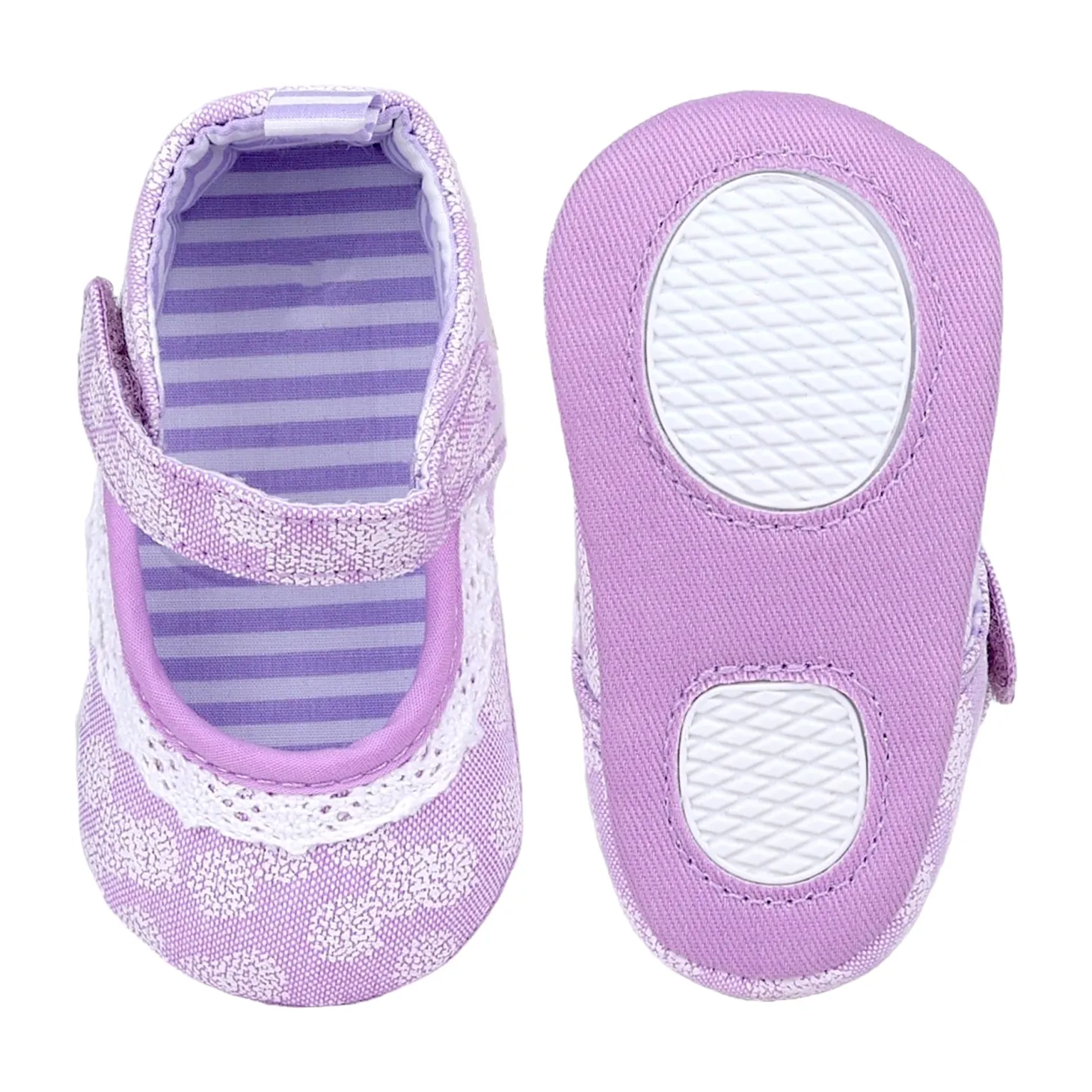 Baby Moo Textured Velcro Strap Anti-Skid Ballerina Booties - Purple