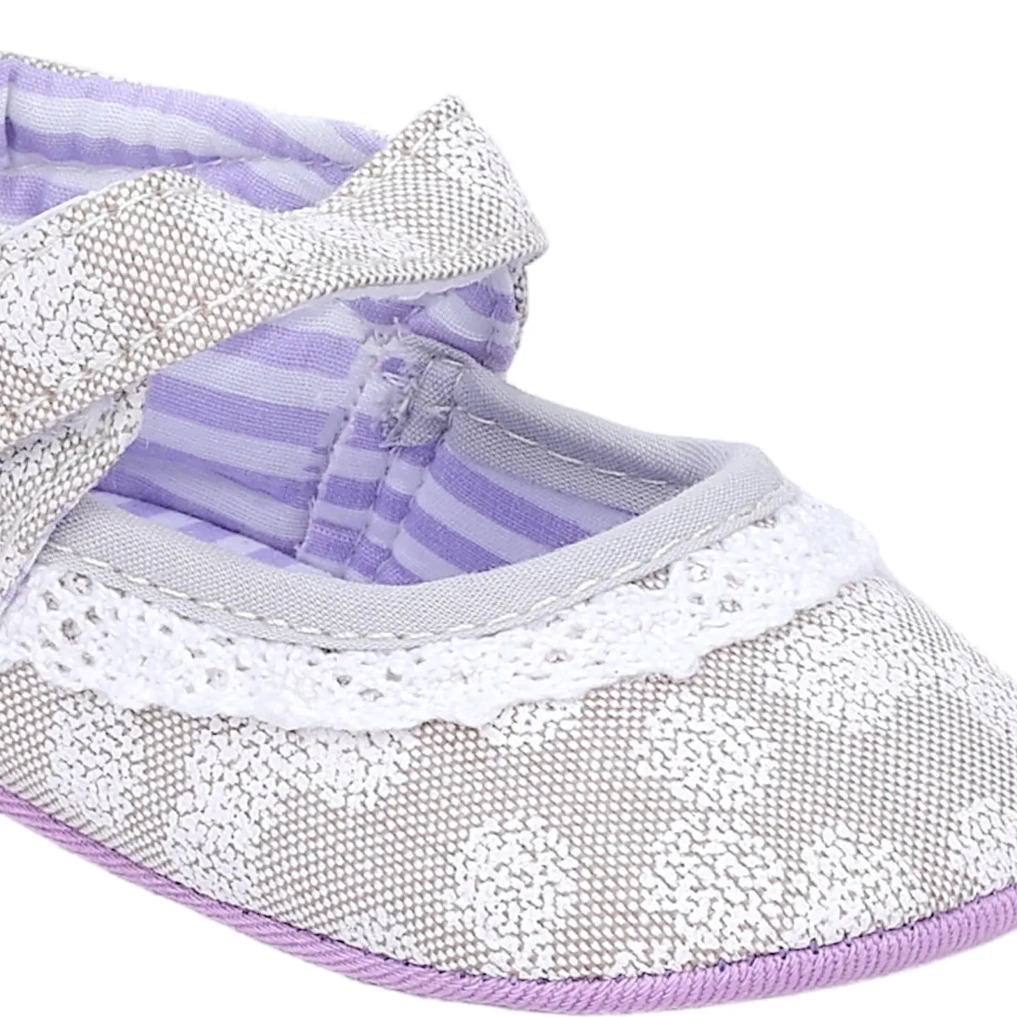 Baby Moo Textured Velcro Strap Anti-Skid Ballerina Booties - Grey