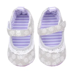 Baby Moo Textured Velcro Strap Anti-Skid Ballerina Booties - Grey
