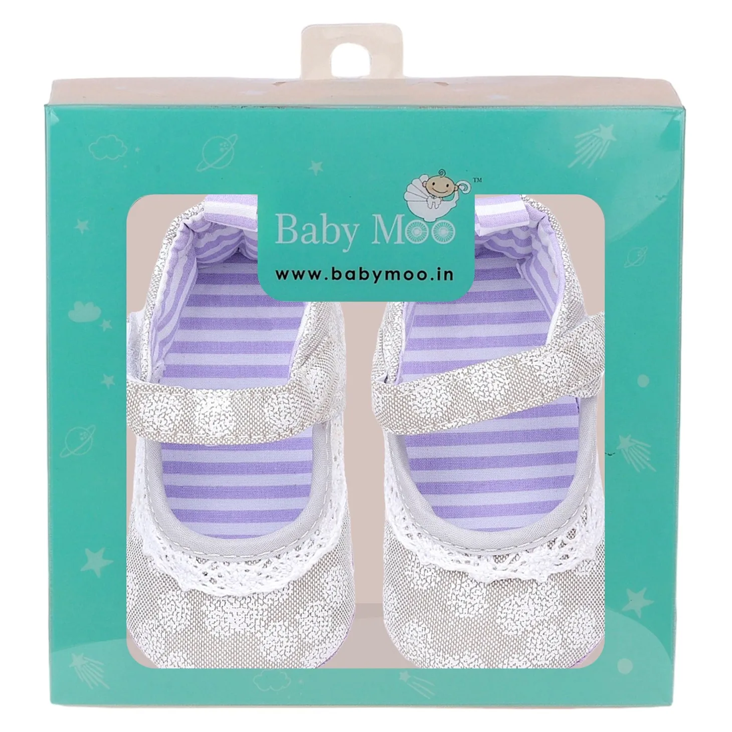 Baby Moo Textured Velcro Strap Anti-Skid Ballerina Booties - Grey