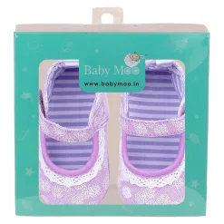 Baby Moo Textured Velcro Strap Anti-Skid Ballerina Booties - Purple