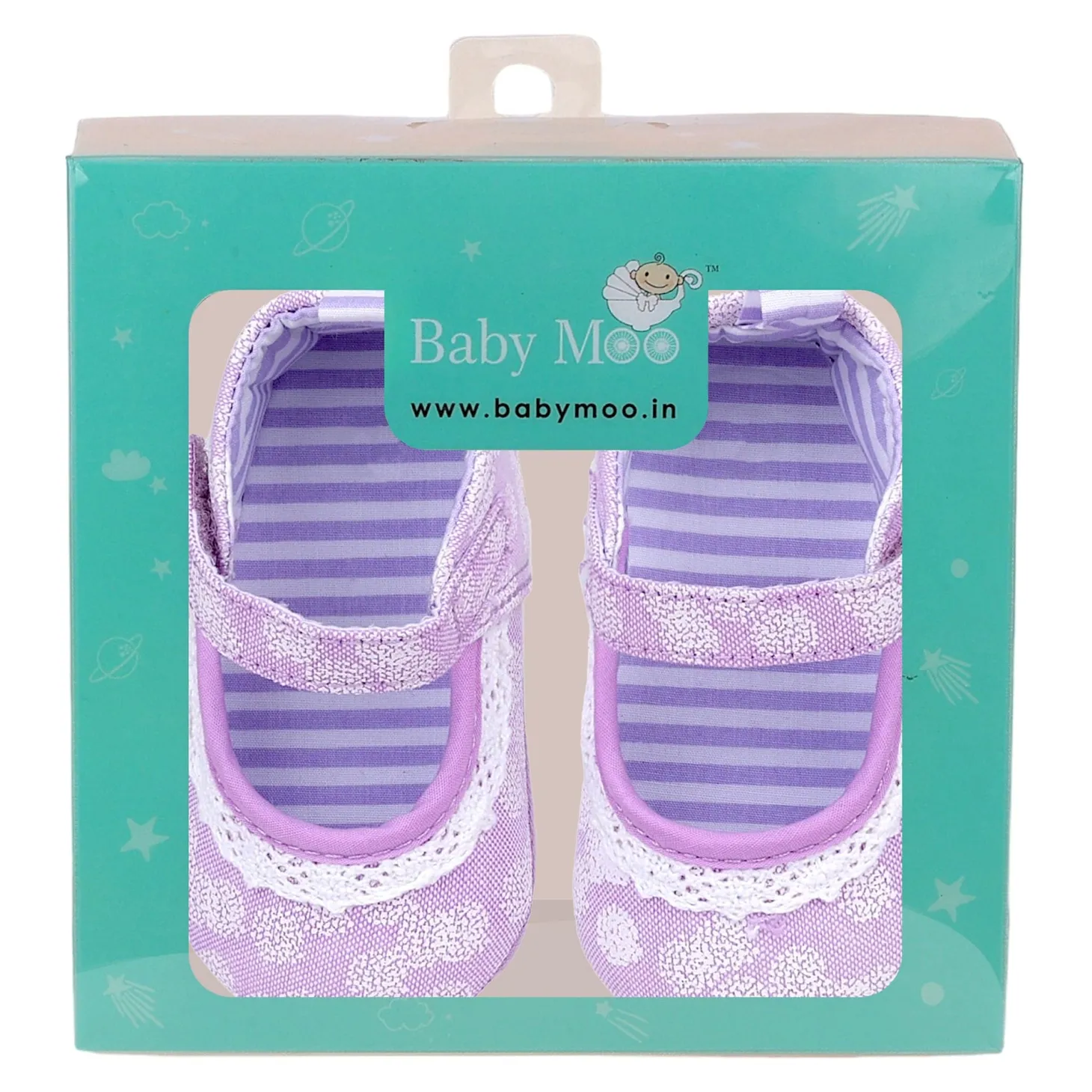 Baby Moo Textured Velcro Strap Anti-Skid Ballerina Booties - Purple