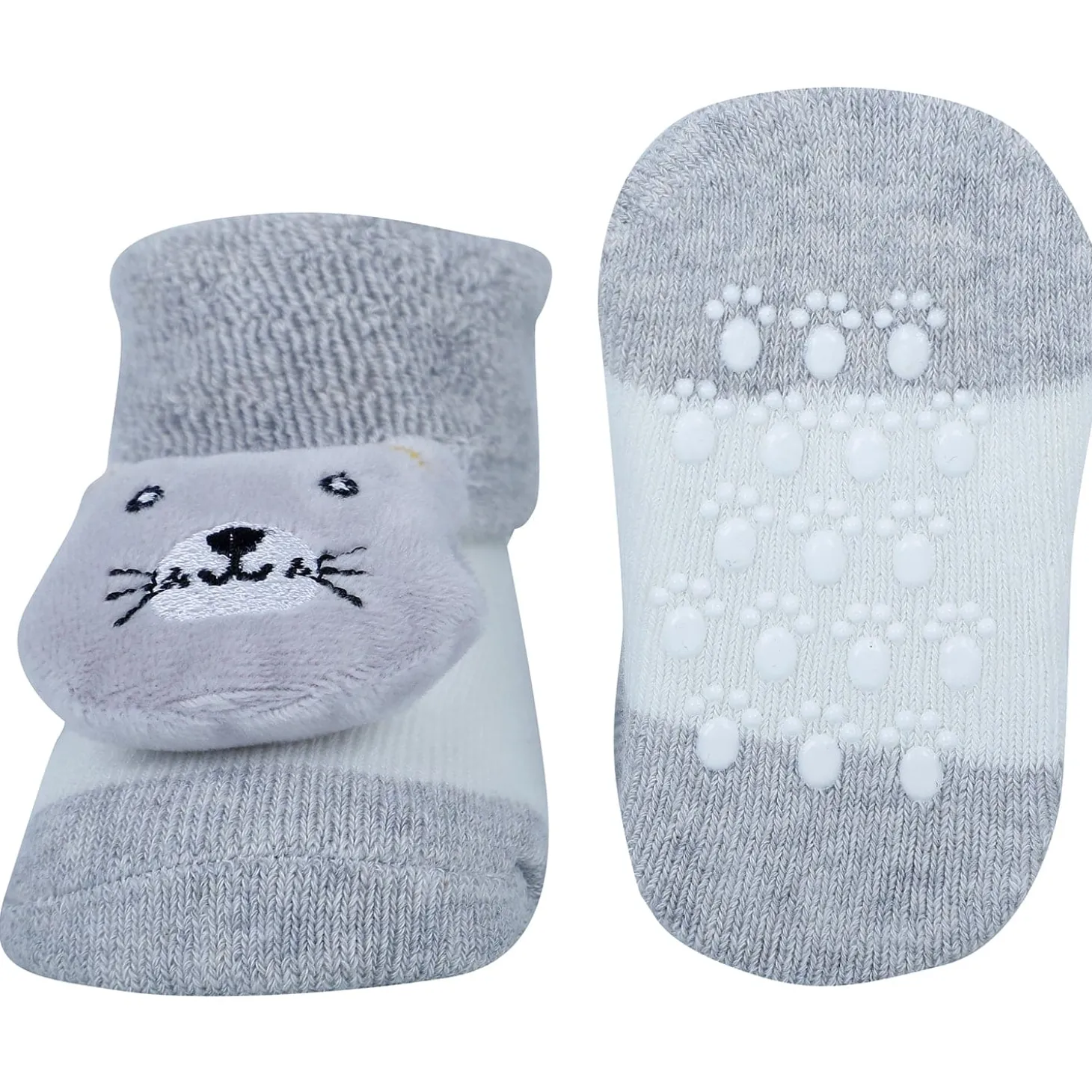 Baby Moo Tiger And Alligator 3D Rattle Anti-Skid Socks Booties Pack of 2 - Grey, Blue