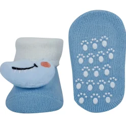 Baby Moo Tiger And Alligator 3D Rattle Anti-Skid Socks Booties Pack of 2 - Grey, Blue