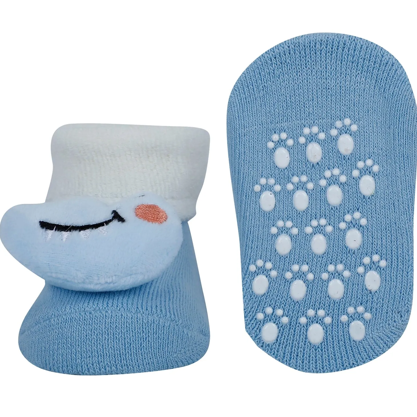 Baby Moo Tiger And Alligator 3D Rattle Anti-Skid Socks Booties Pack of 2 - Grey, Blue