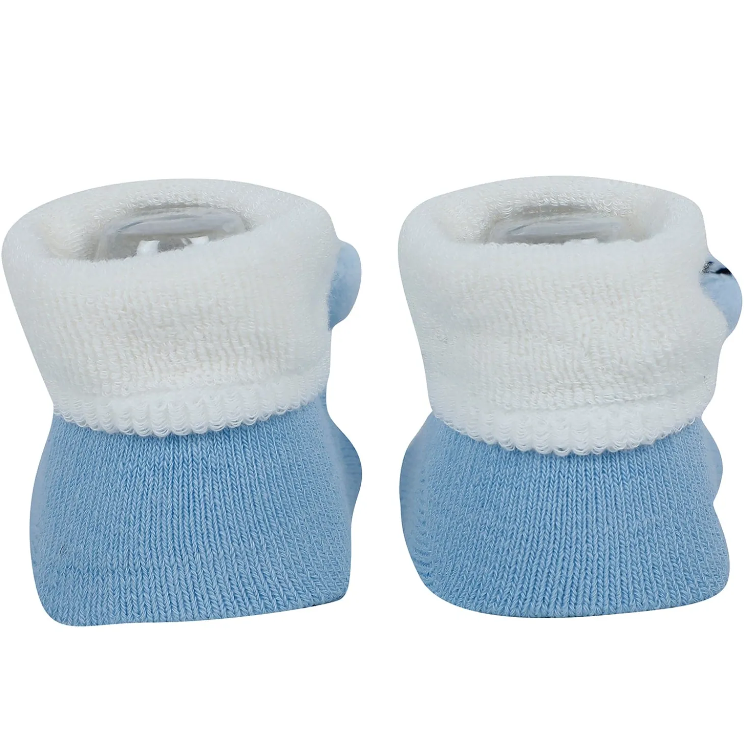 Baby Moo Tiger And Alligator 3D Rattle Anti-Skid Socks Booties Pack of 2 - Grey, Blue