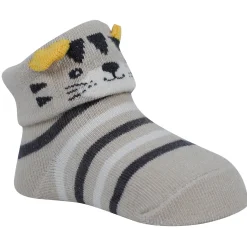 Baby Moo Tiger Puppy 3D Rattle Anti-Skid Socks Booties Pack of 3 - Blue, Beige