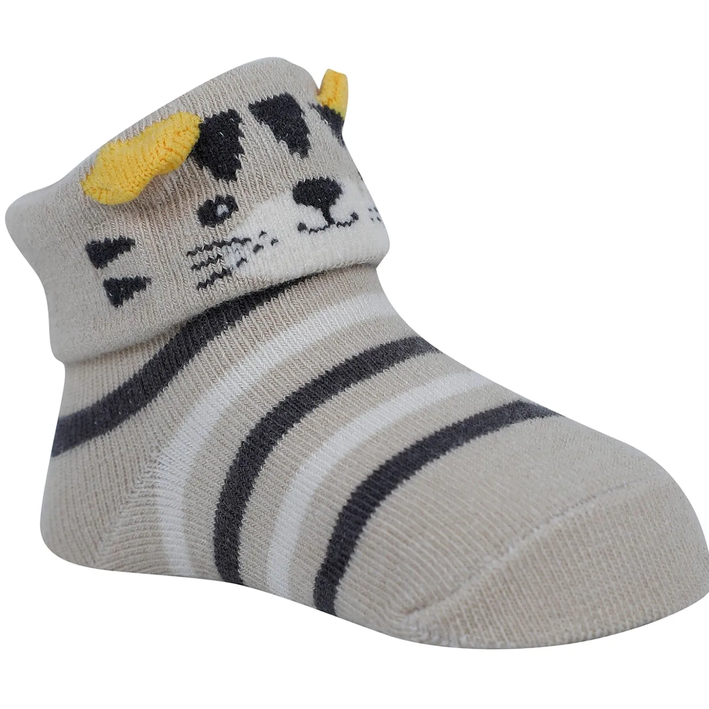 Baby Moo Tiger Puppy 3D Rattle Anti-Skid Socks Booties Pack of 3 - Blue, Beige