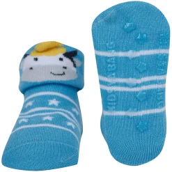 Baby Moo Tiger Puppy 3D Rattle Anti-Skid Socks Booties Pack of 3 - Blue, Beige