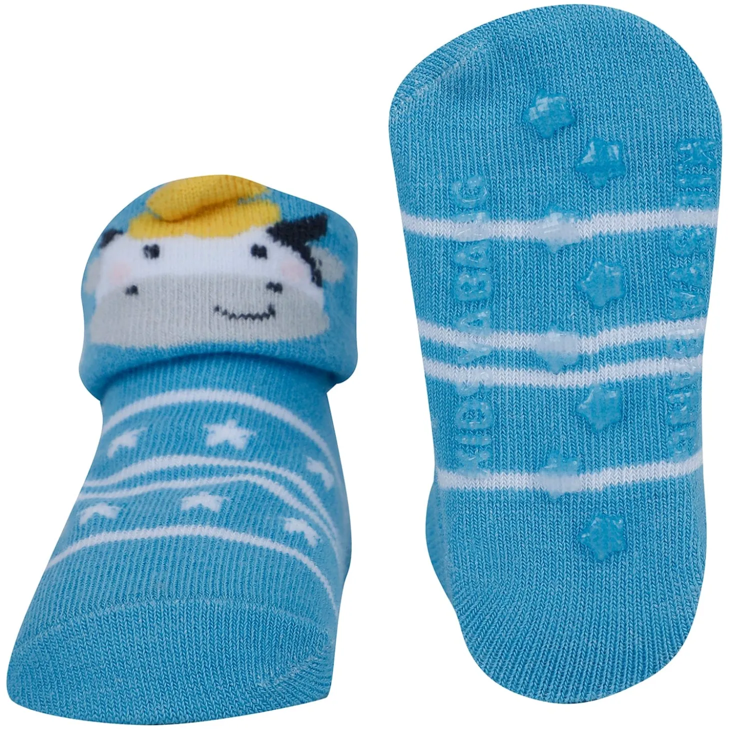Baby Moo Tiger Puppy 3D Rattle Anti-Skid Socks Booties Pack of 3 - Blue, Beige