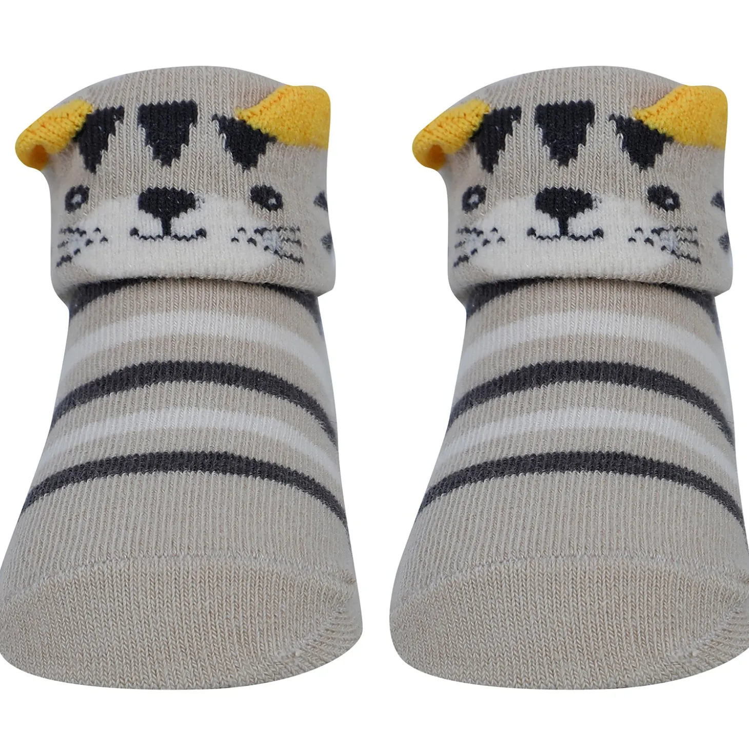 Baby Moo Tiger Puppy 3D Rattle Anti-Skid Socks Booties Pack of 3 - Blue, Beige