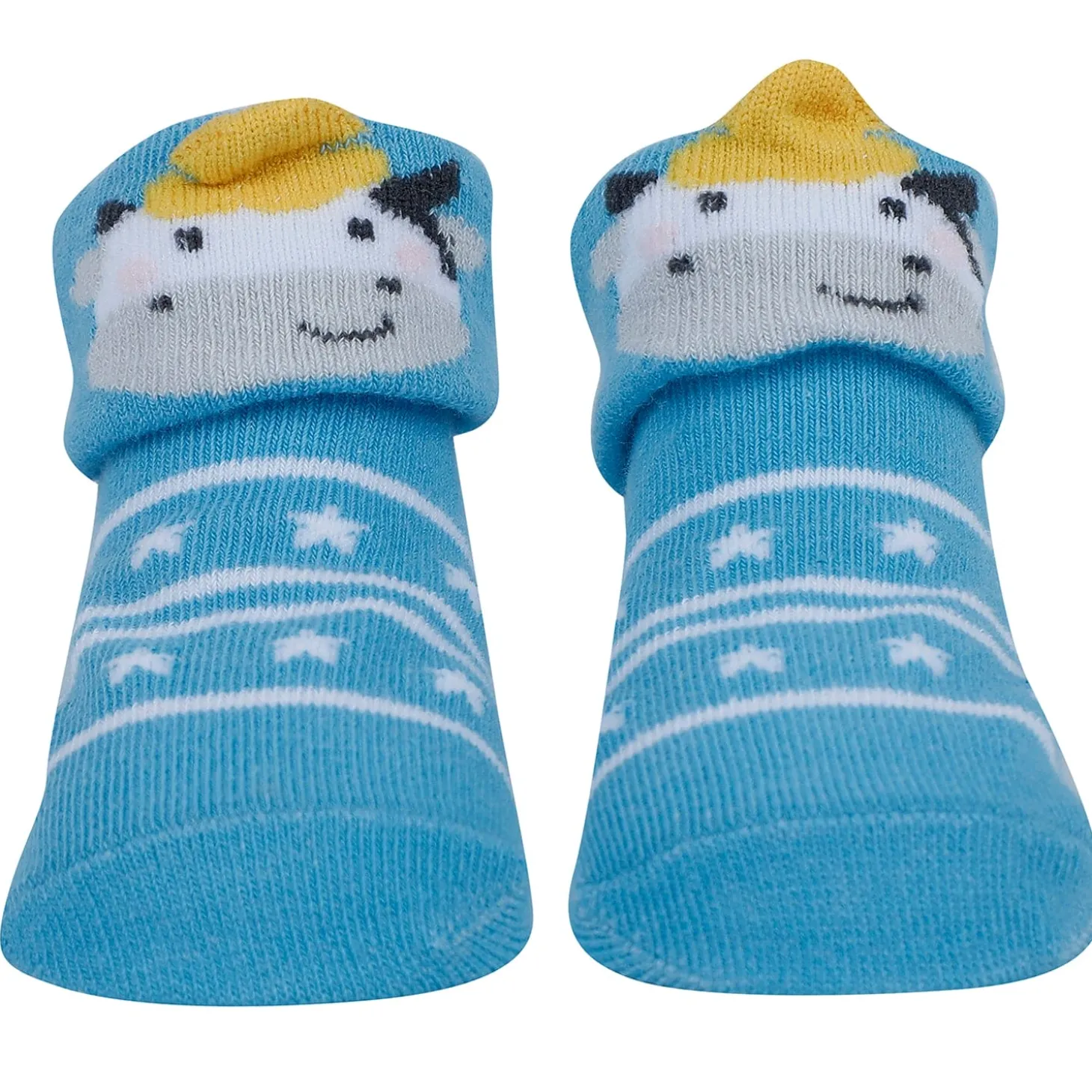 Baby Moo Tiger Puppy 3D Rattle Anti-Skid Socks Booties Pack of 3 - Blue, Beige