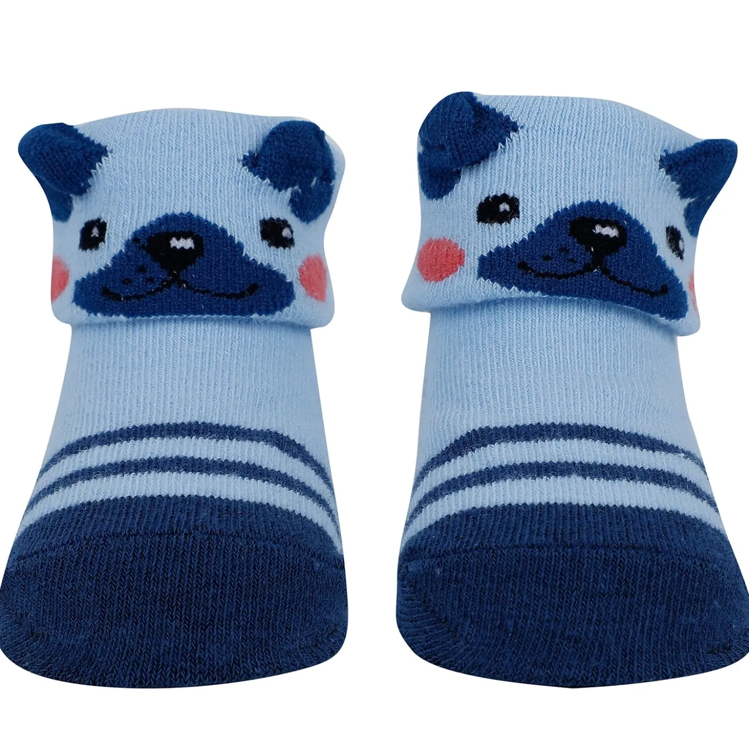Baby Moo Tiger Puppy 3D Rattle Anti-Skid Socks Booties Pack of 3 - Blue, Beige