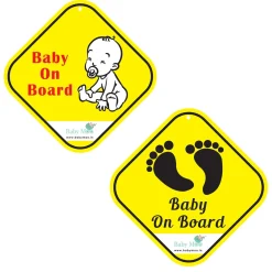 Baby Moo Tiny Baby On Board Car Safety Sign With Suction Cup Clip 2 Pack - Yellow