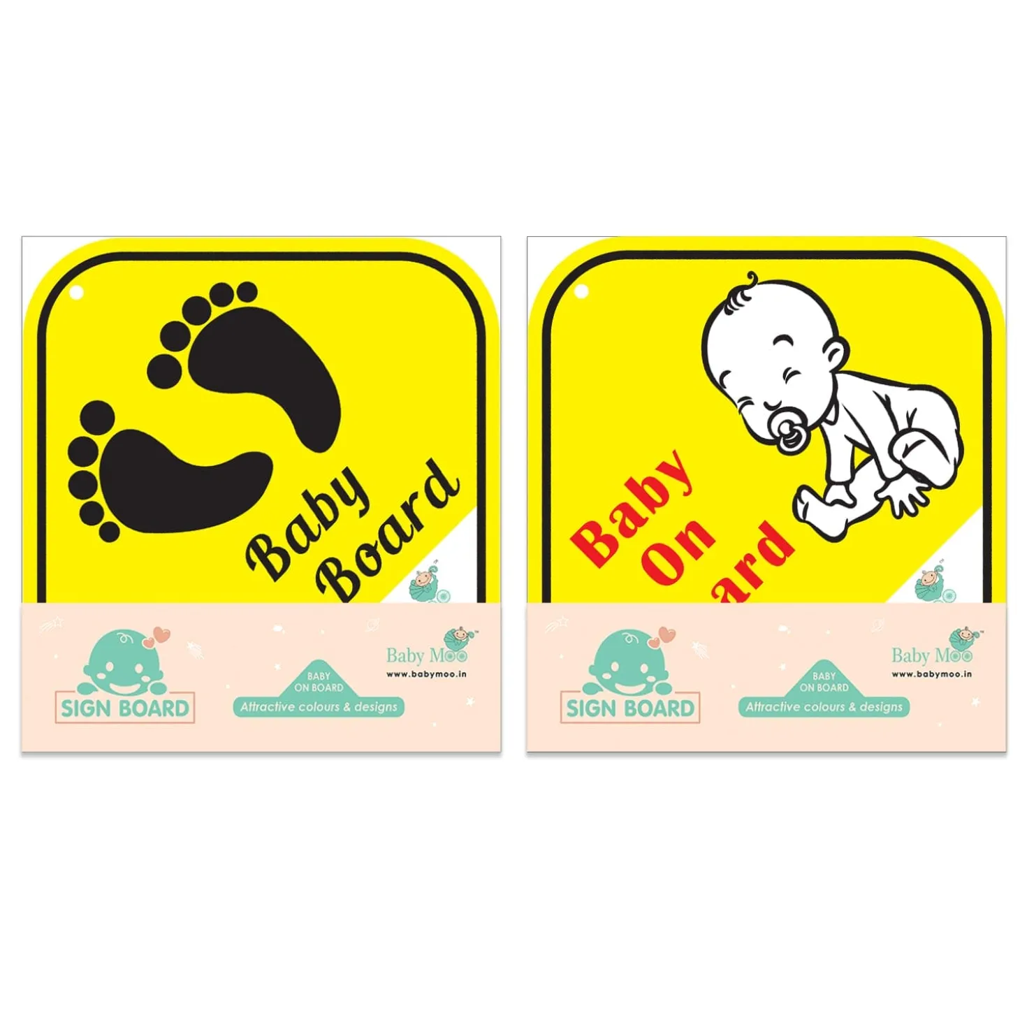 Baby Moo Tiny Baby On Board Car Safety Sign With Suction Cup Clip 2 Pack - Yellow