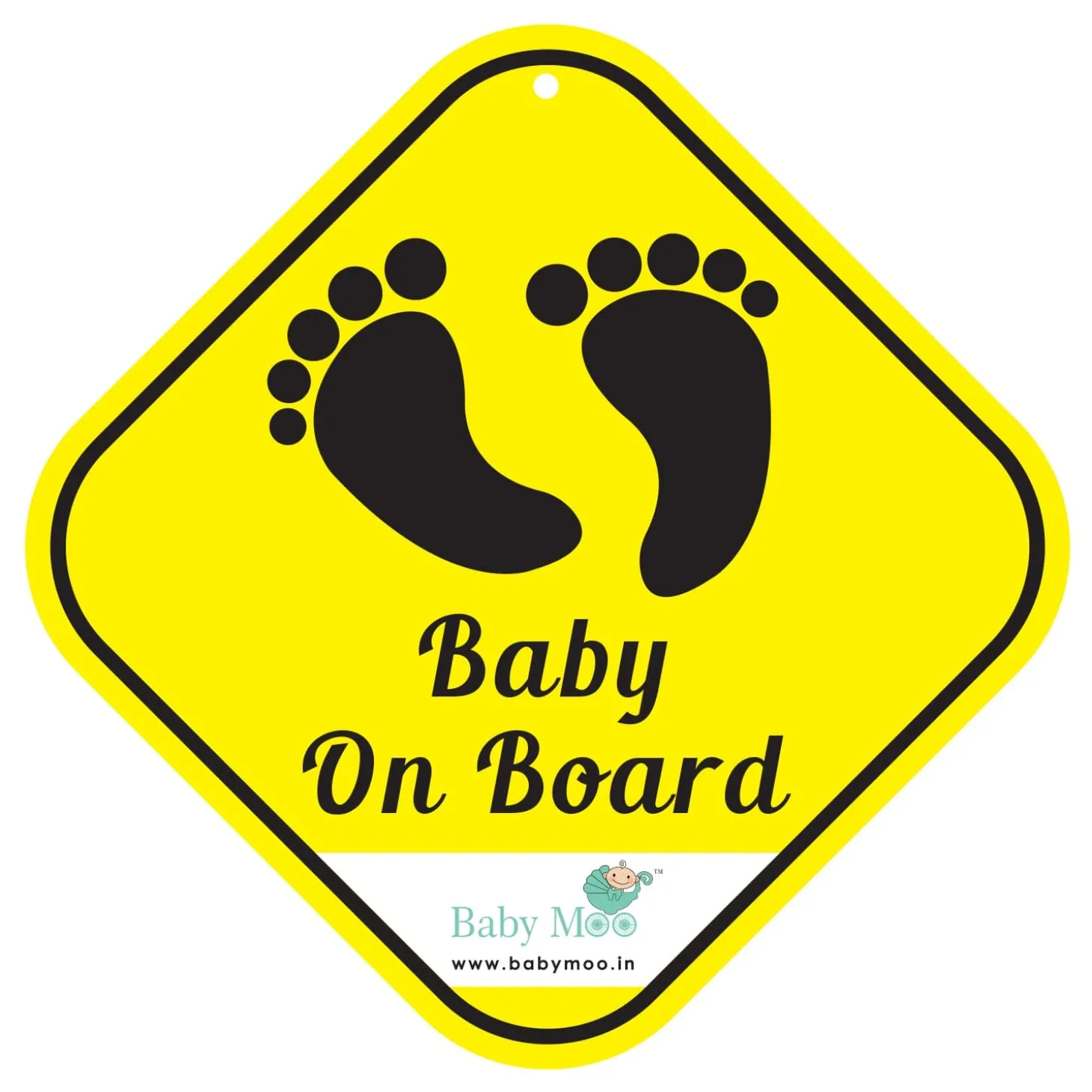 Baby Moo Tiny Feet On Board With Vacuum Suction Cup Clip - Yellow
