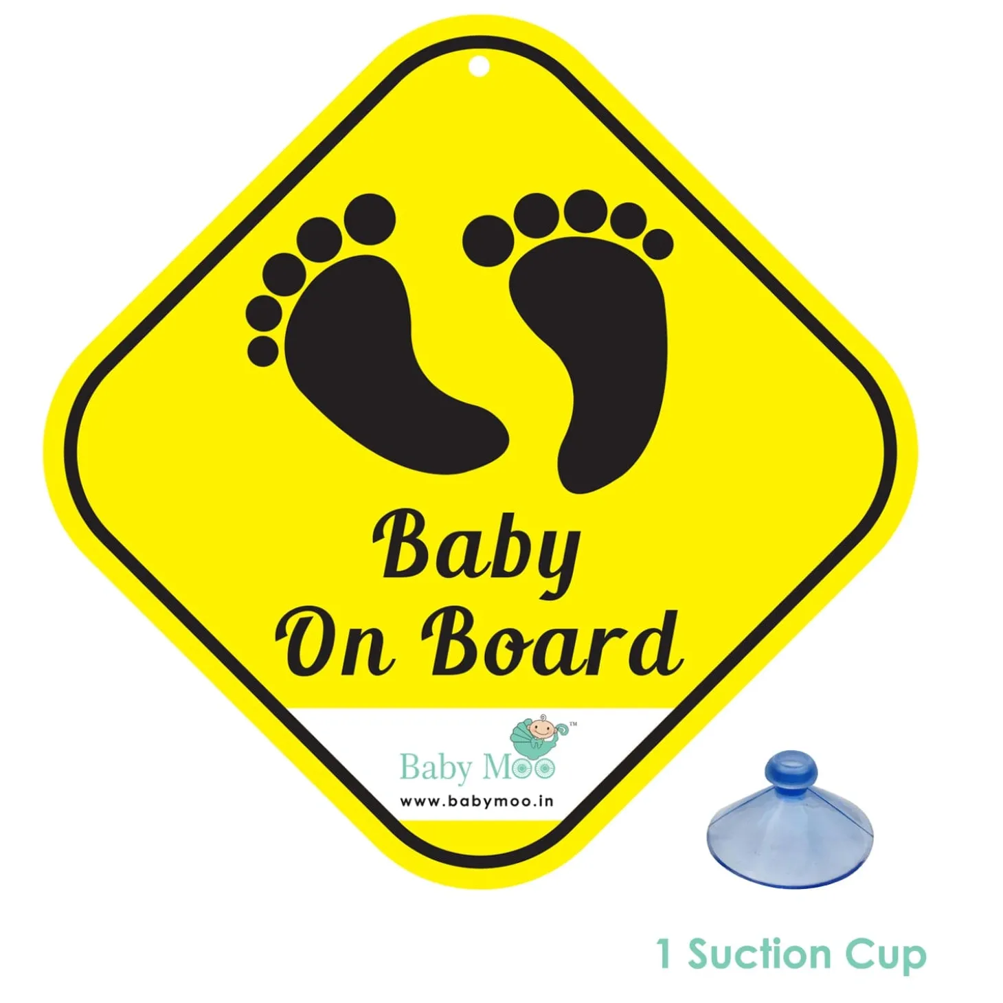 Baby Moo Tiny Feet On Board With Vacuum Suction Cup Clip - Yellow