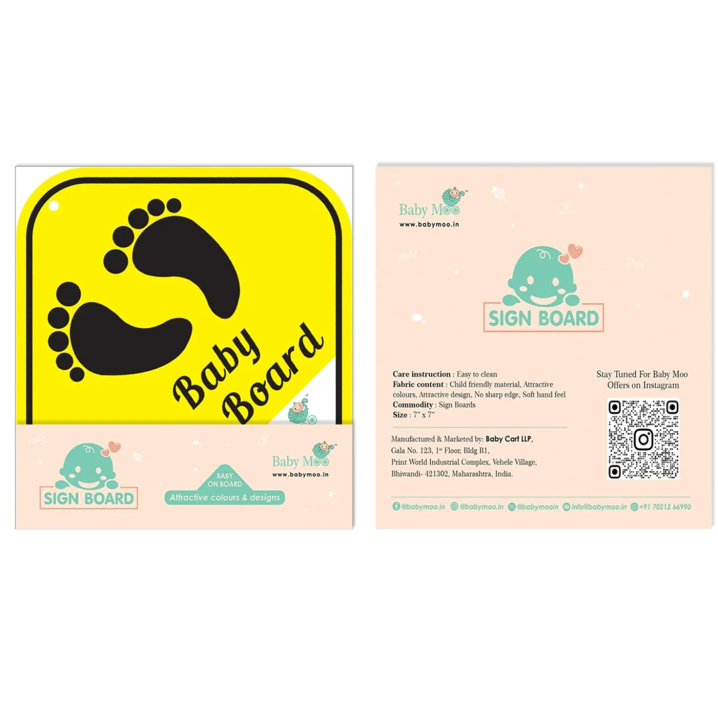 Baby Moo Tiny Feet On Board With Vacuum Suction Cup Clip - Yellow