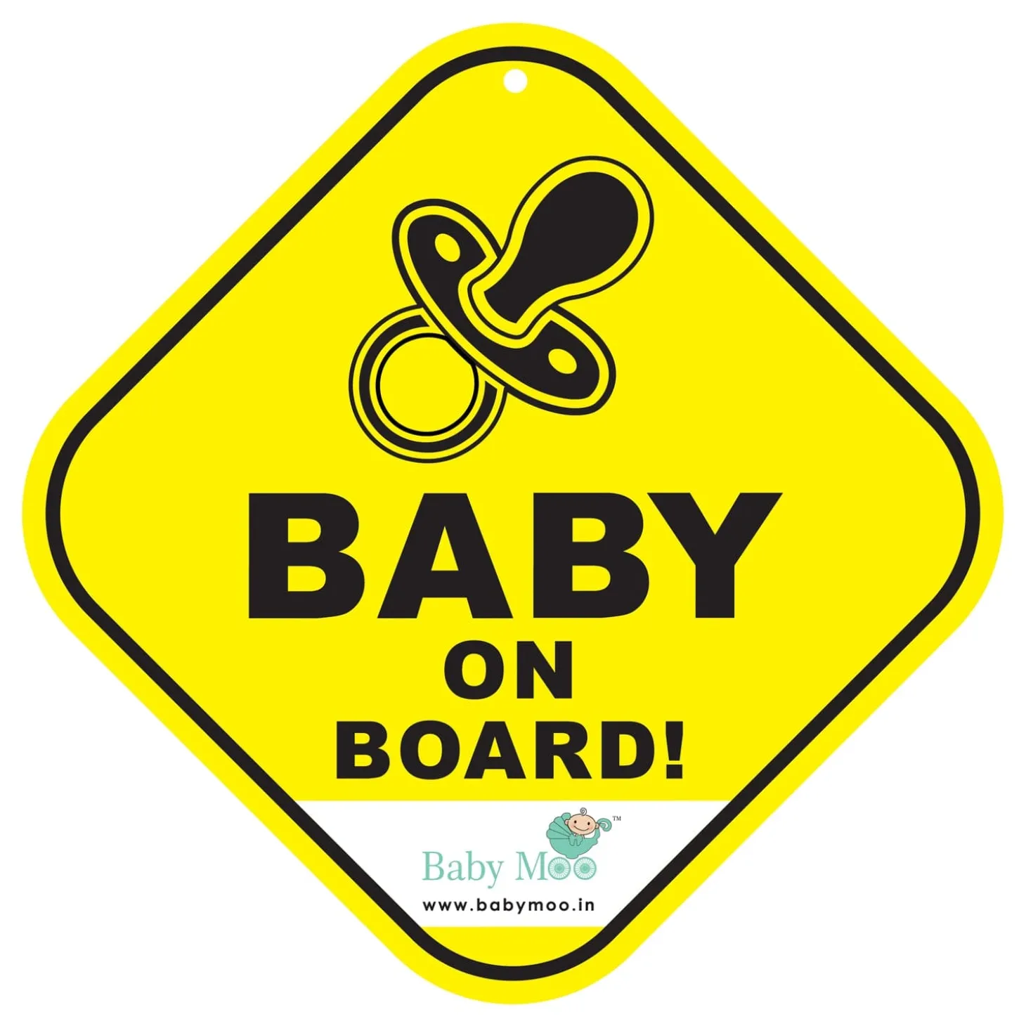 Baby Moo Tiny Infant on Board Car Safety Sign With Vacuum Suction Cup Clip - Yellow