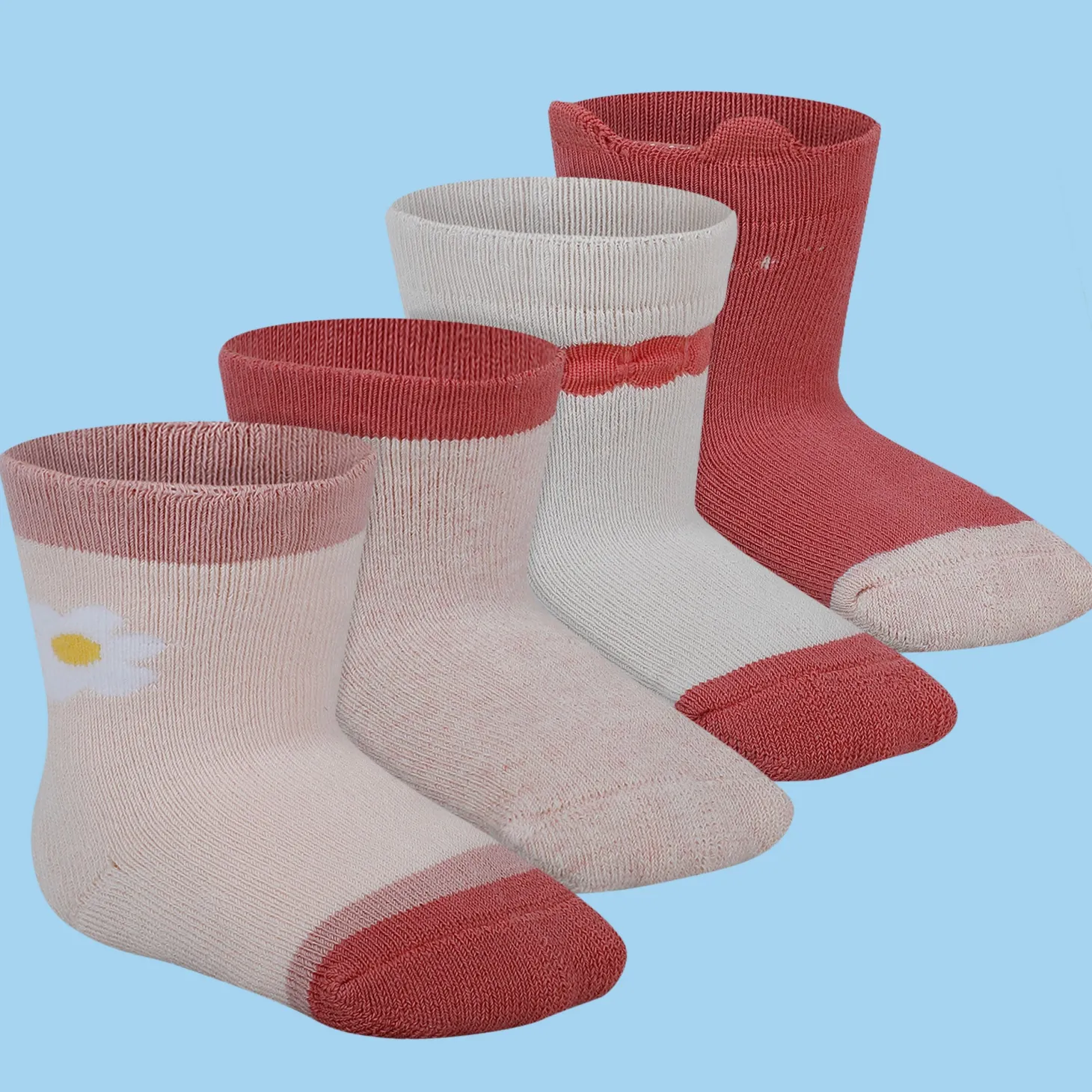 Baby Moo Tomato Soft Socks Pack of 4 - Red, Peach