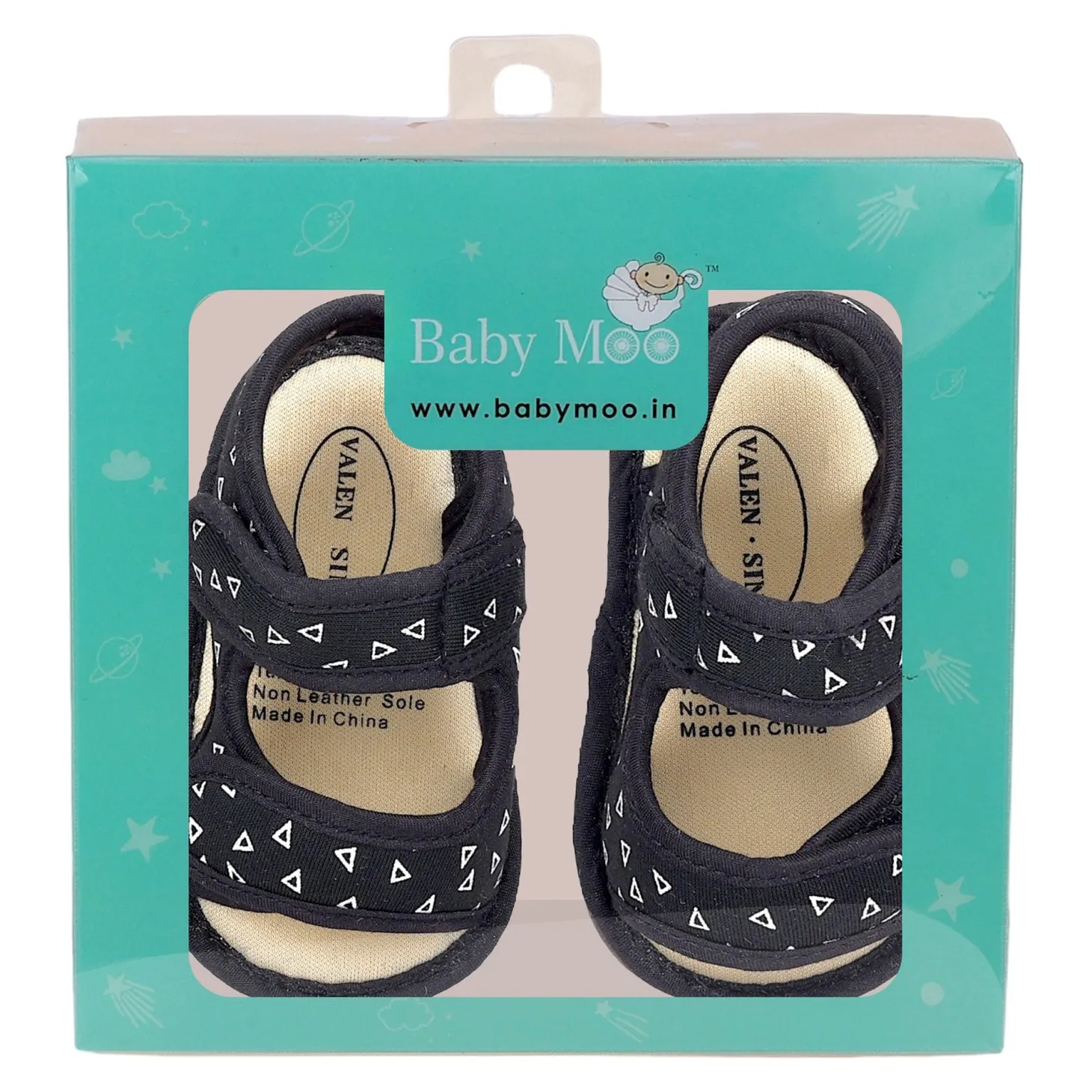 Baby Moo Triangle Comfortable Anti-Skid Velcro Floater Sandals - Black