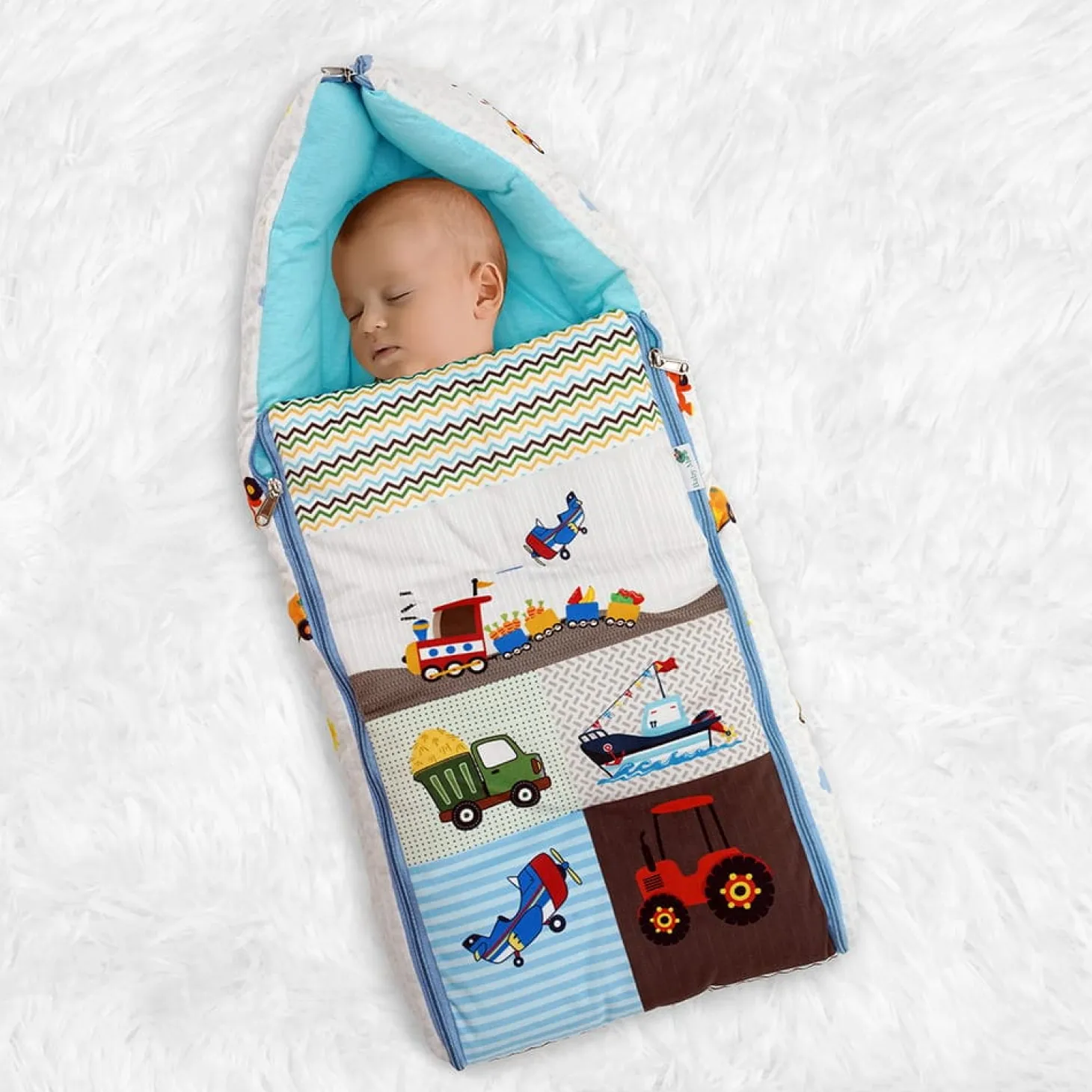Baby Moo Truck And Car Premium Carry Nest Velvet With Hosiery Lining Sleeping Bag - Multicolour