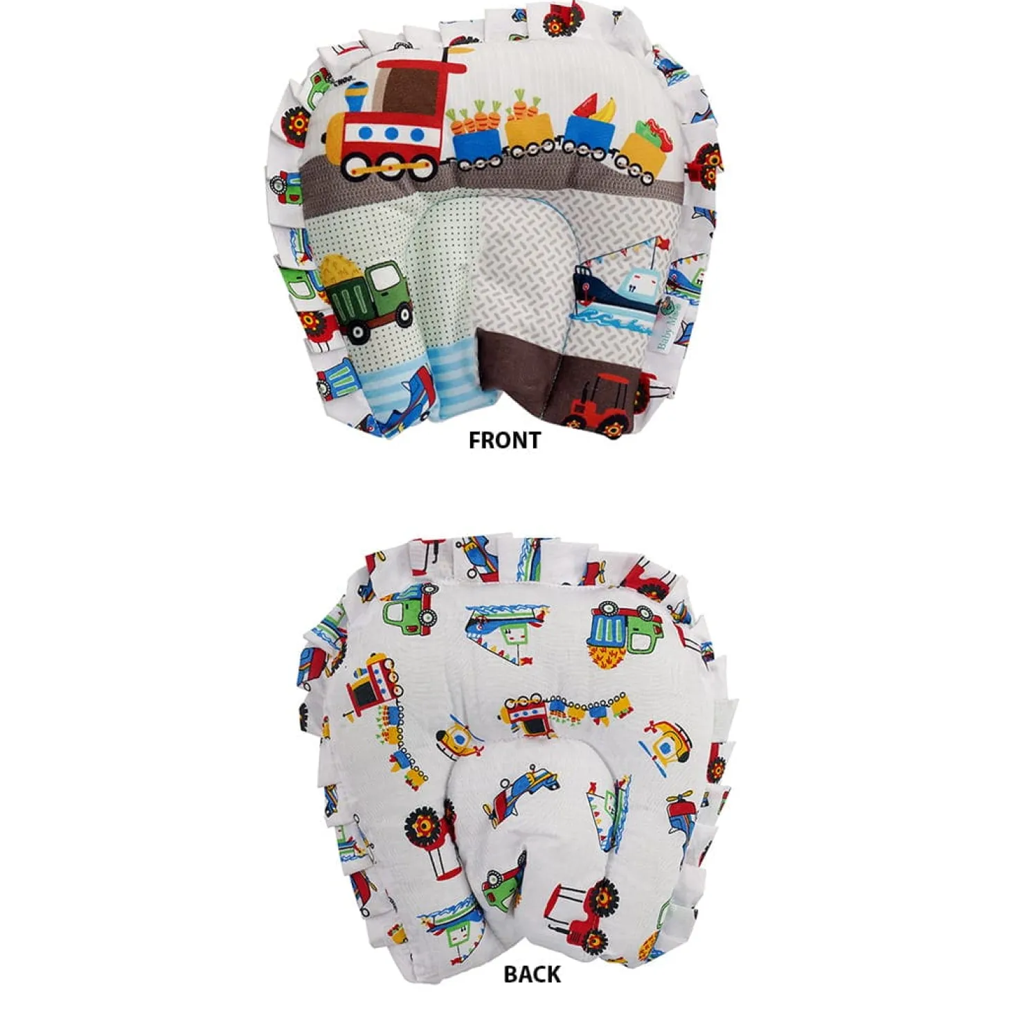 Baby Moo Truck And Car Soft Velvet U Pillow, 2 Side Bolsters Mattress Set - Multicolour