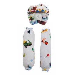 Baby Moo Truck And Car Soft Velvet U Pillow, 2 Side Bolsters Mattress Set - Multicolour